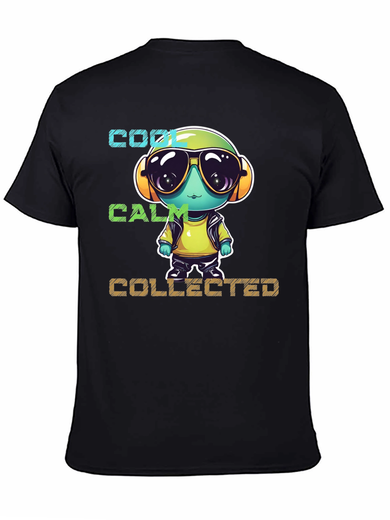 Black Cool, Calm, Collected Cartoon Character T-Shirt view 4