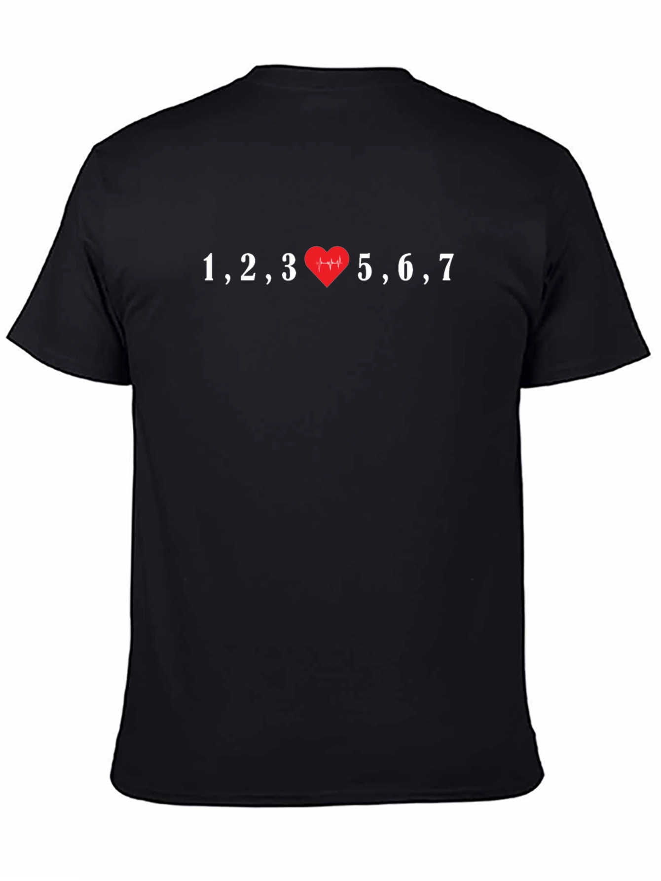 Black 1,2,3,5,6,7 Heartbeat T-Shirt view 4