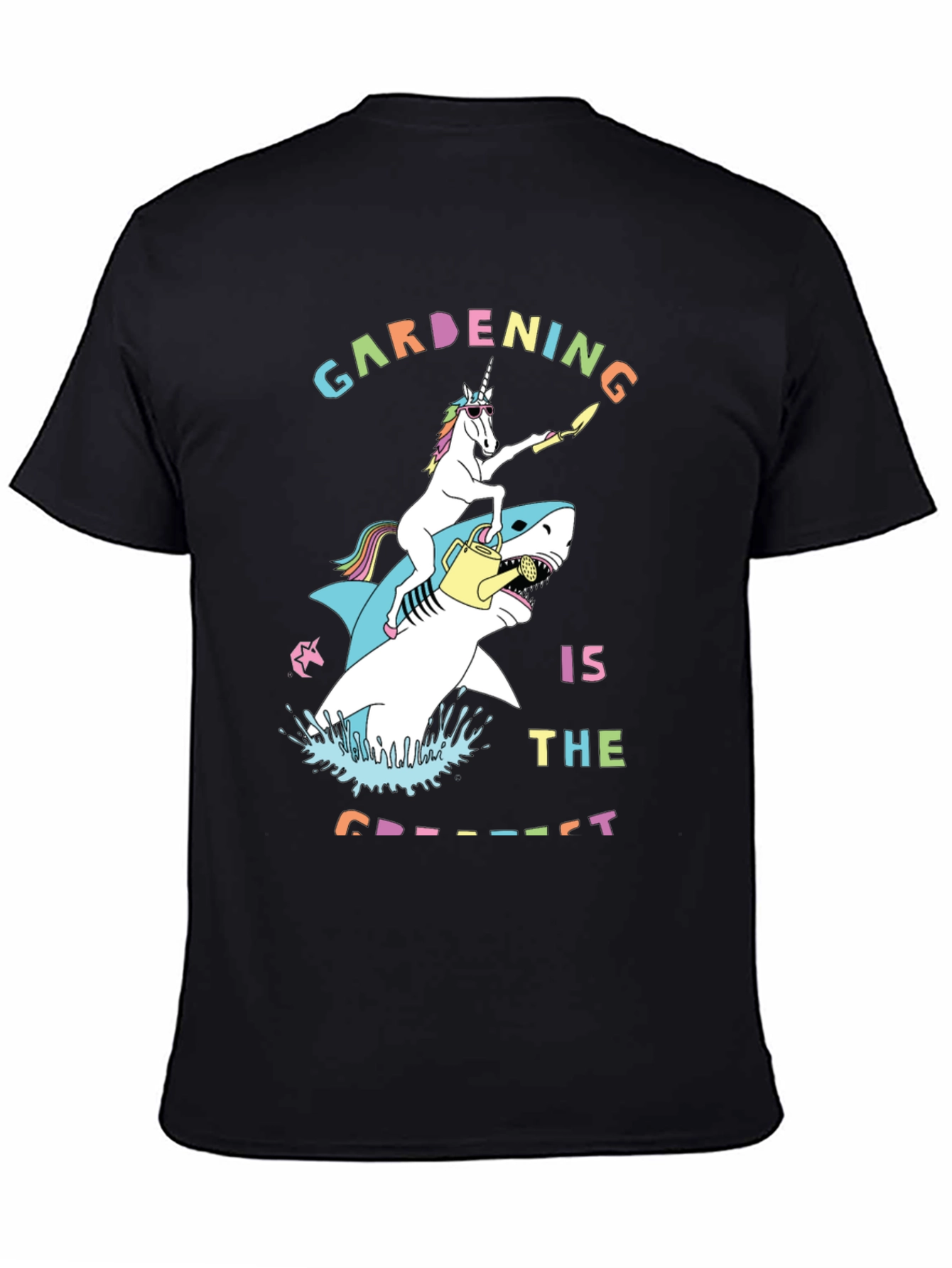 Black Unicorn Shark Gardening T-Shirt view 4