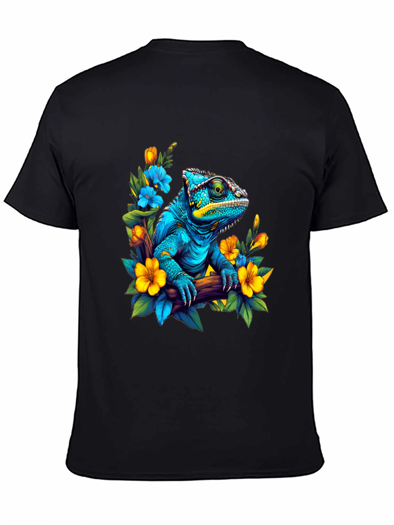 Black Blue Chameleon Floral Graphic Tee view 4