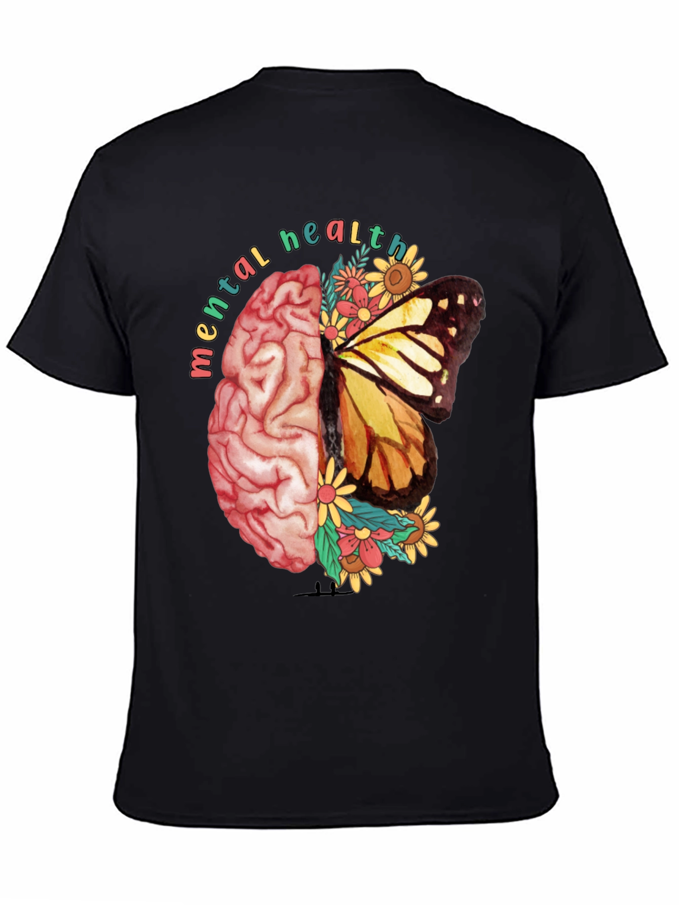 Black Mental Health Butterfly Brain Graphic Tee view 4
