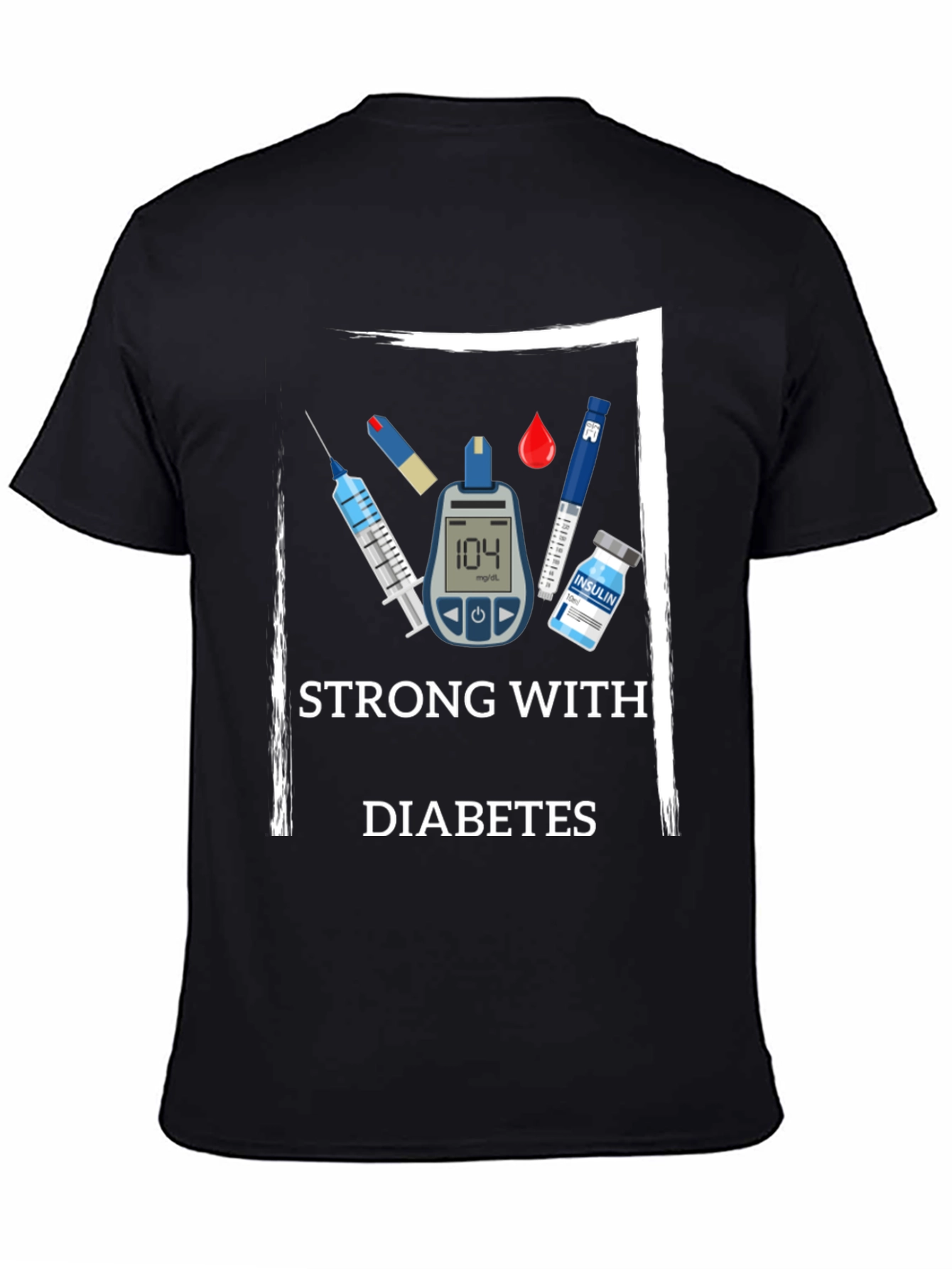 Black Strong With Diabetes Awareness T-Shirt view 4