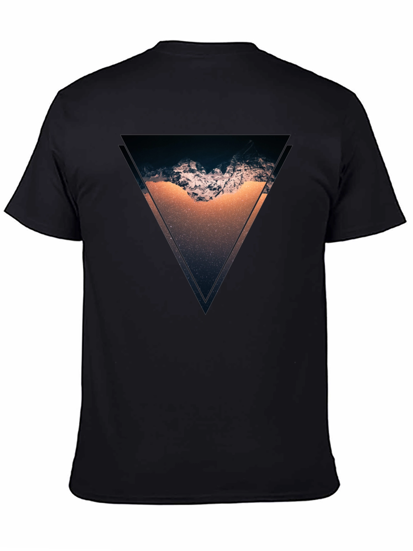 Black Geometric Mountain Scene Black T-Shirt view 4