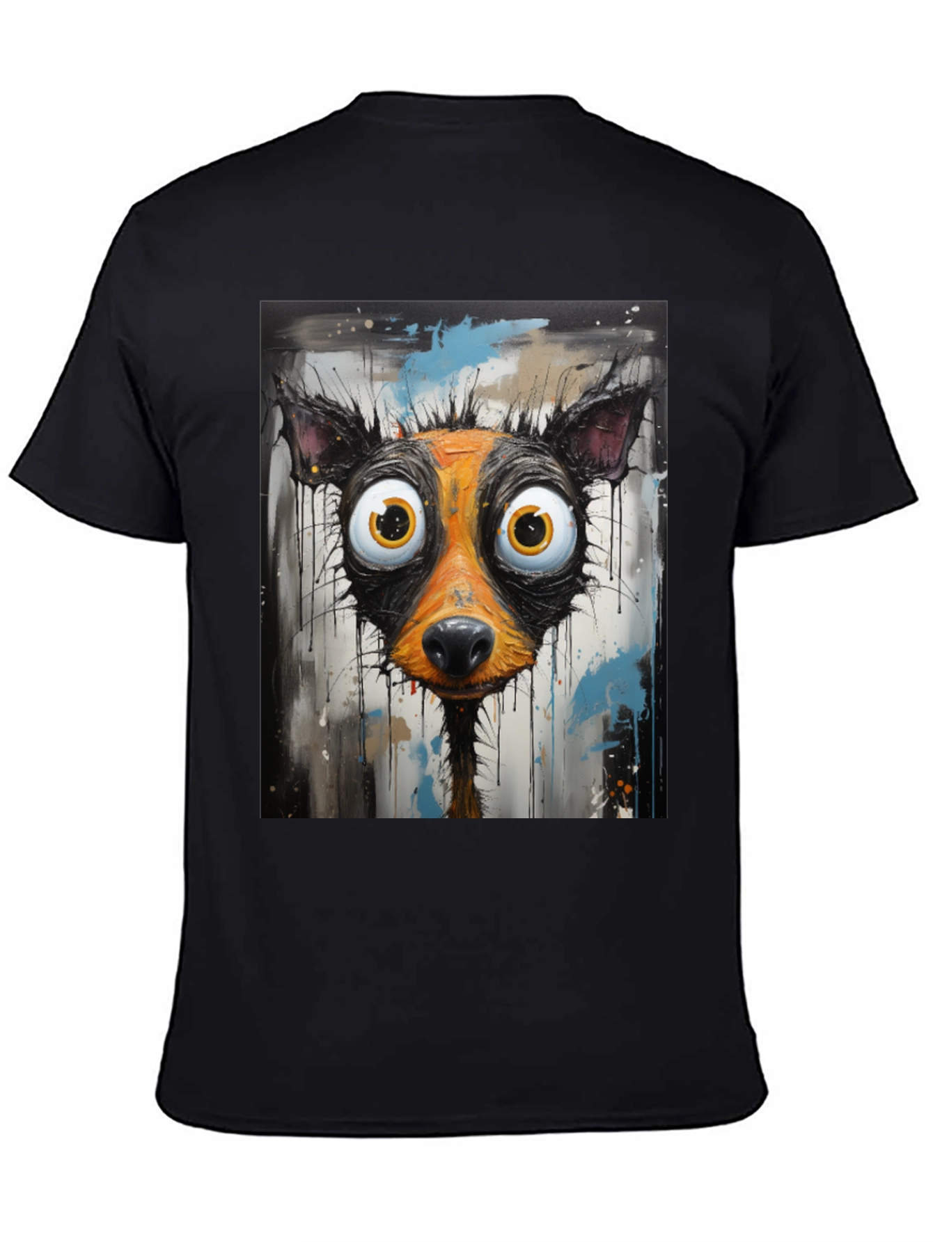 Black Cartoon Dog Graphic Tee - Funky Art Shirt view 4