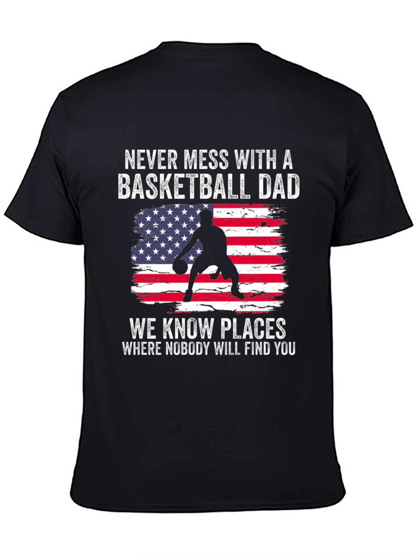 Black Basketball Dad T-Shirt - Patriotic USA Design view 4