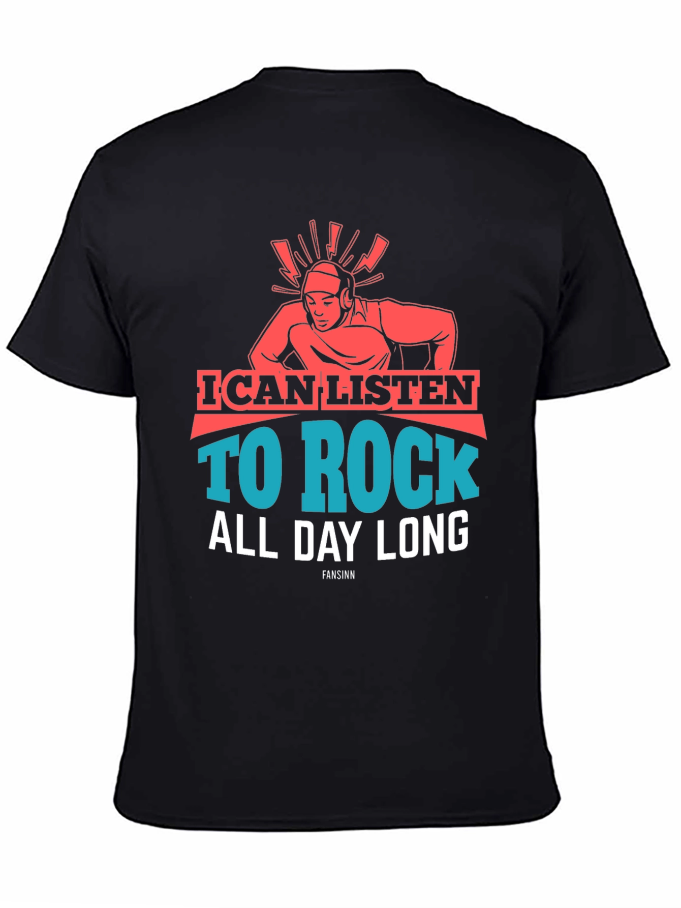 Black Rock Music Lover T-Shirt - I Can Listen All Day Long view 4