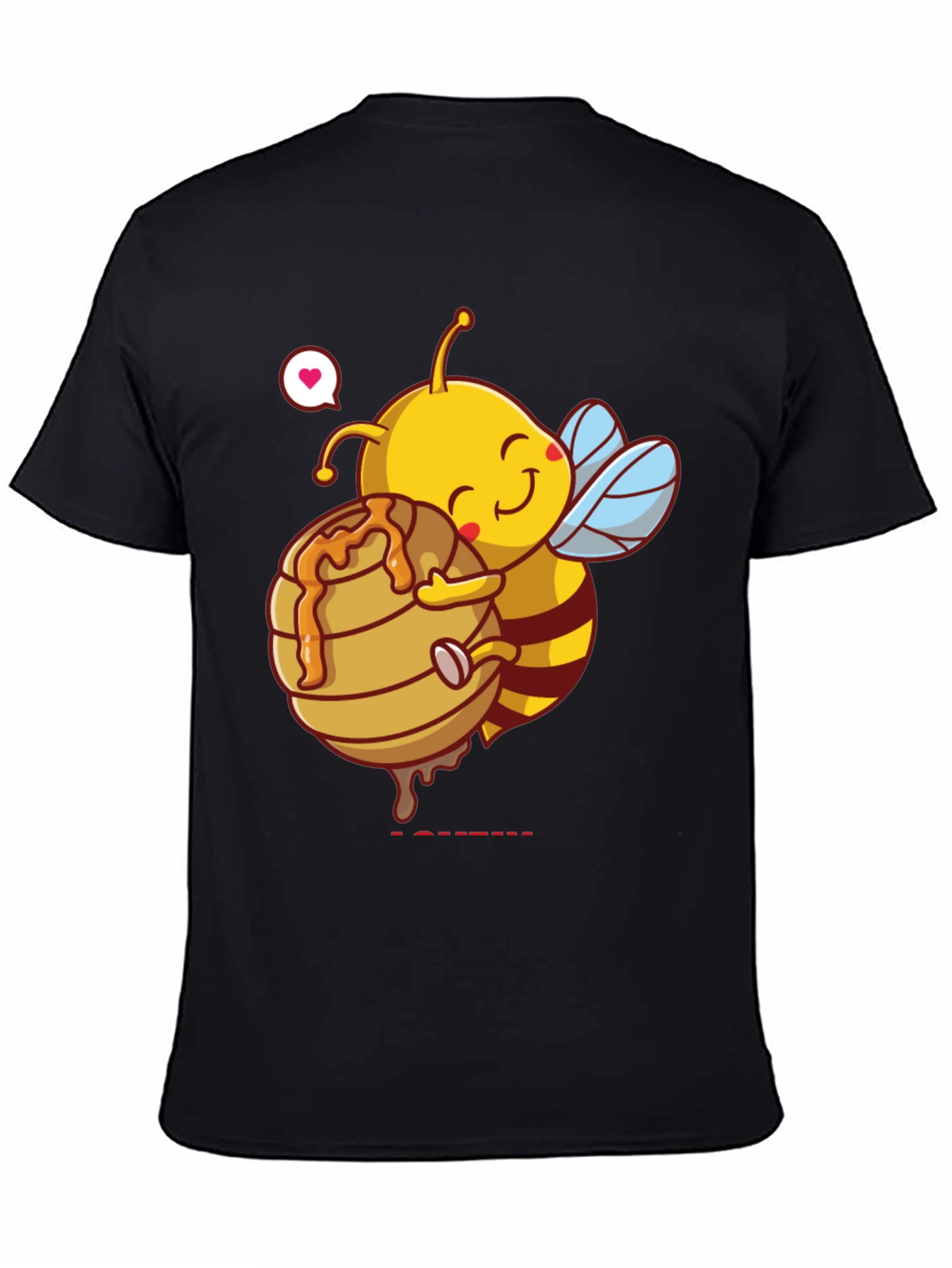 Black Cute Bee Hugging Honeycomb Graphic T-Shirt view 4