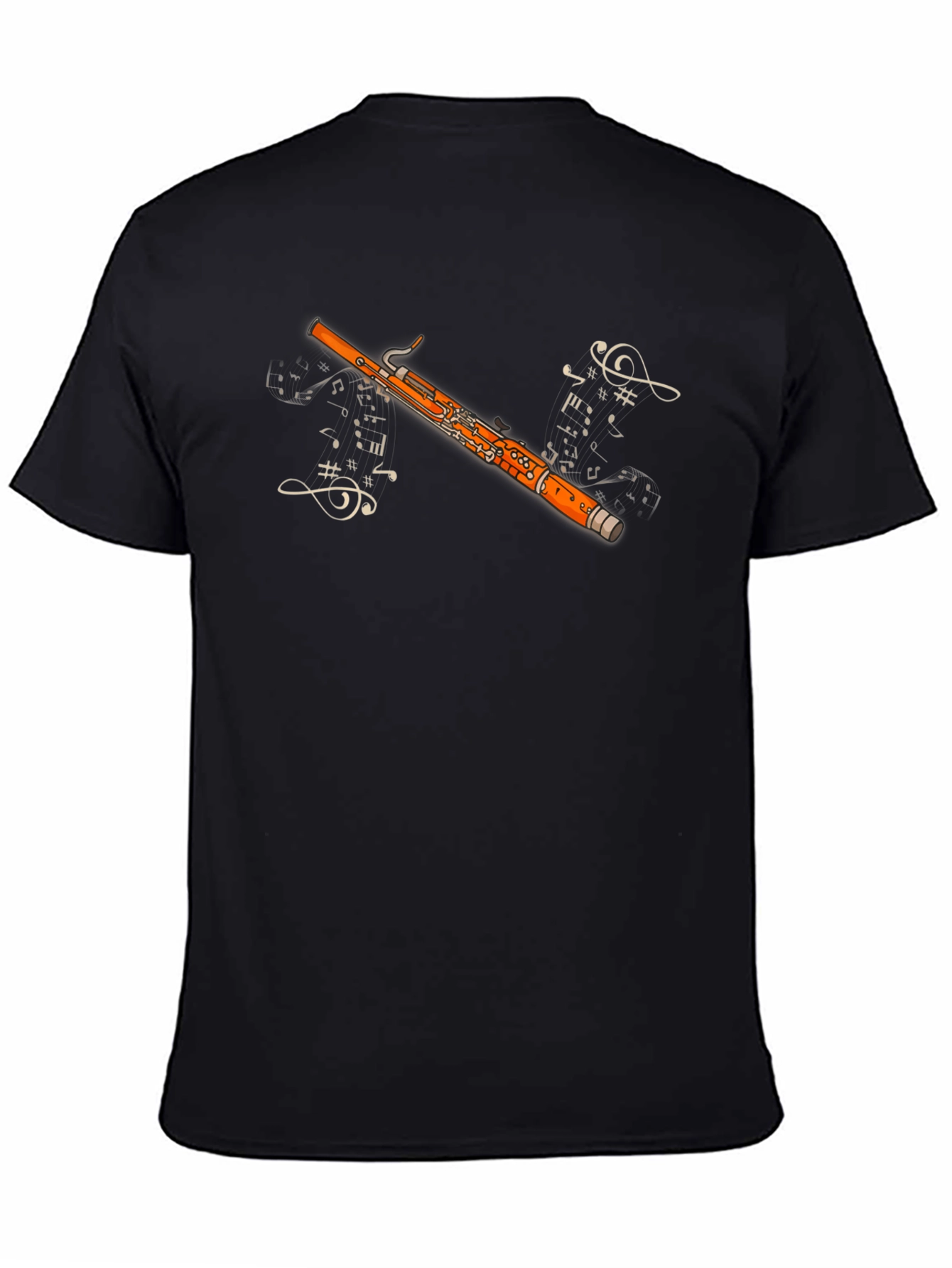 Black Bassoon Music Notes Graphic Black T-Shirt view 4