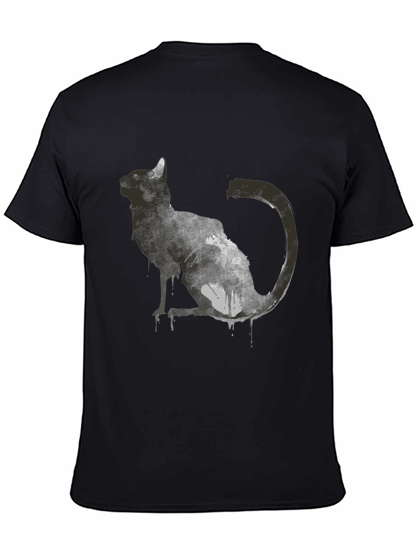 Black Abstract Cat Graphic T-Shirt - Black view 4