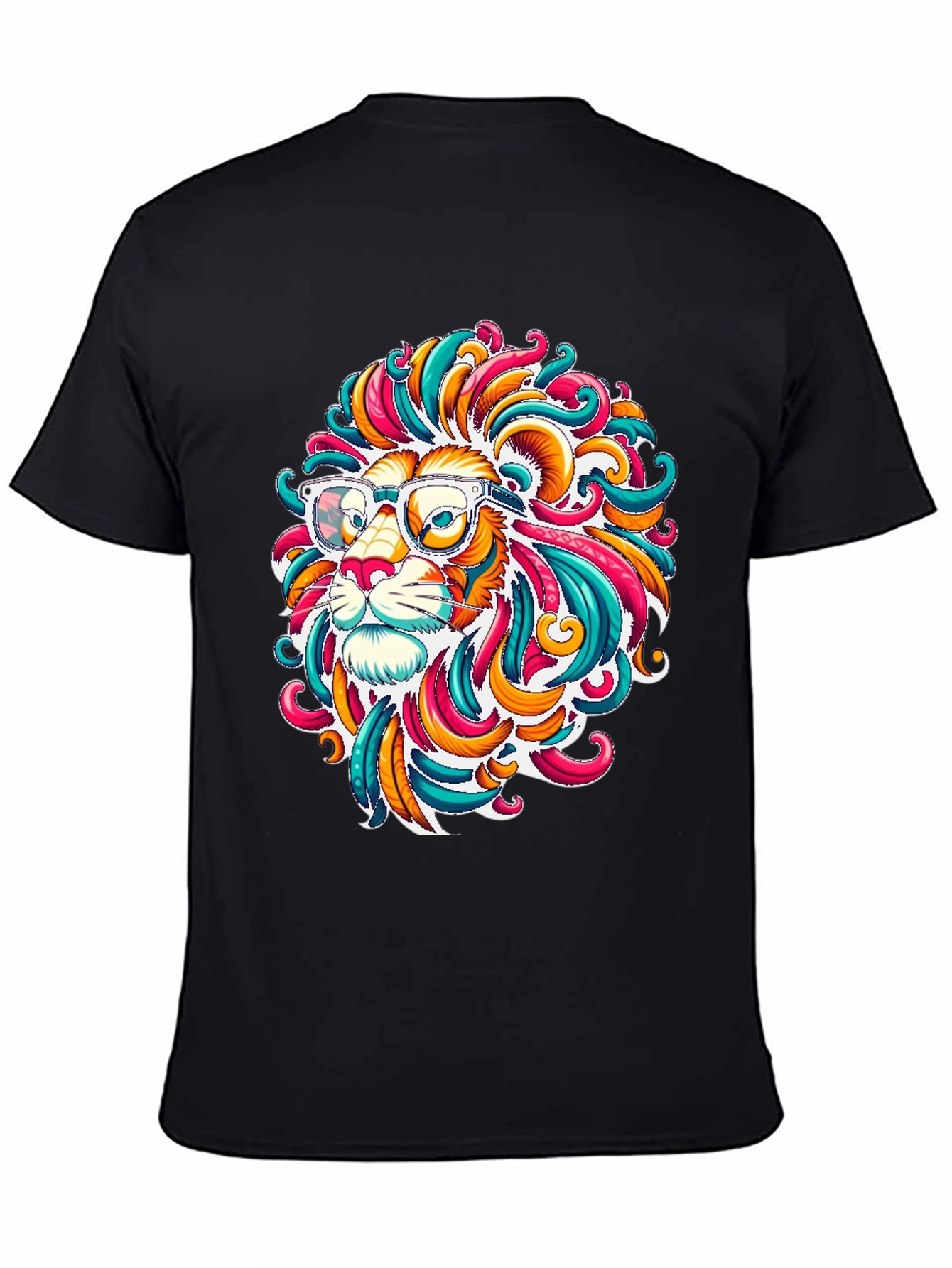 Black Funky Lion Graphic T-Shirt - Men's Black Tee view 4