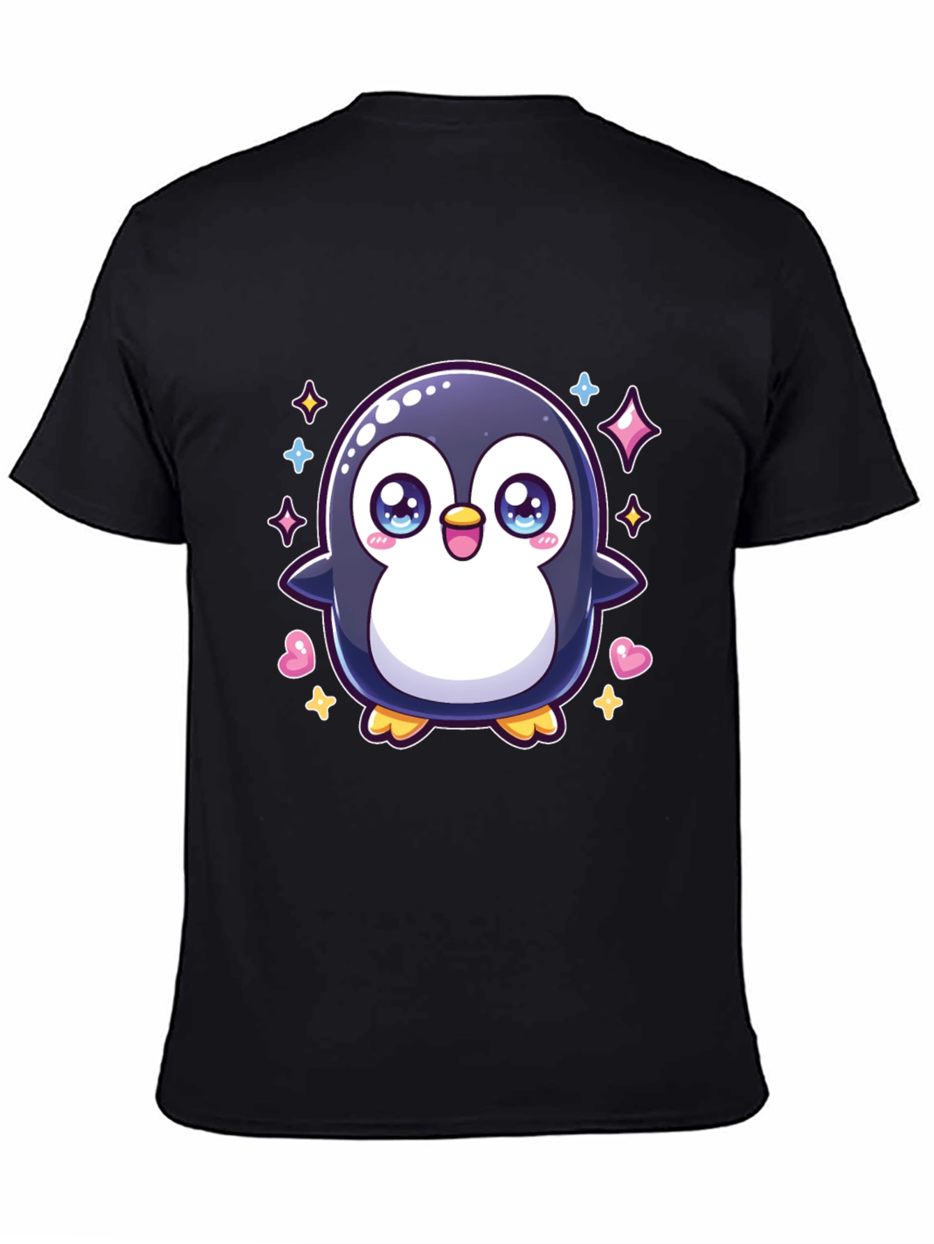 Black Cute Penguin Graphic Tee - Black Cotton Shirt view 4