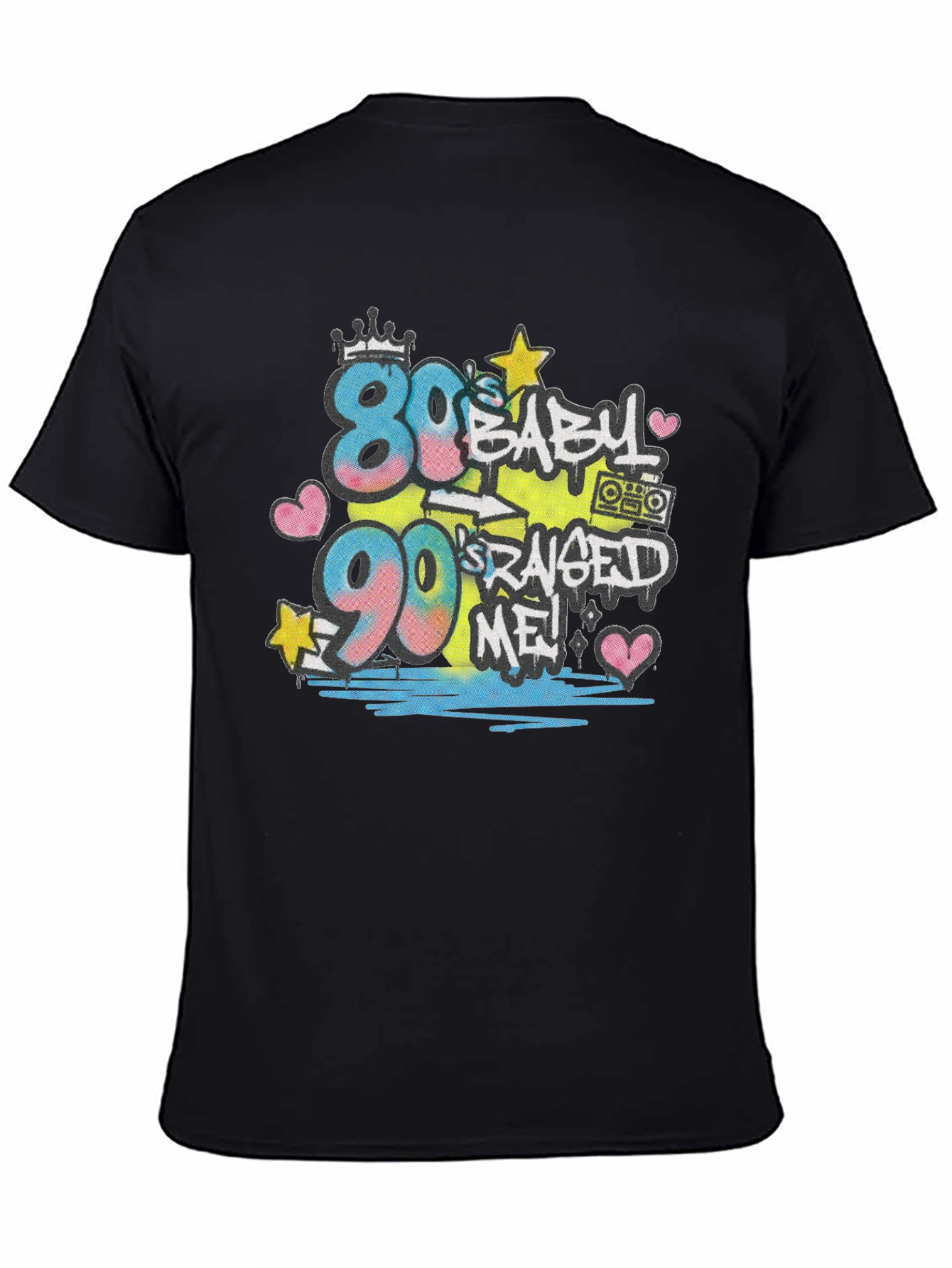 Black 80s Baby 90s Raised Me T-Shirt view 4