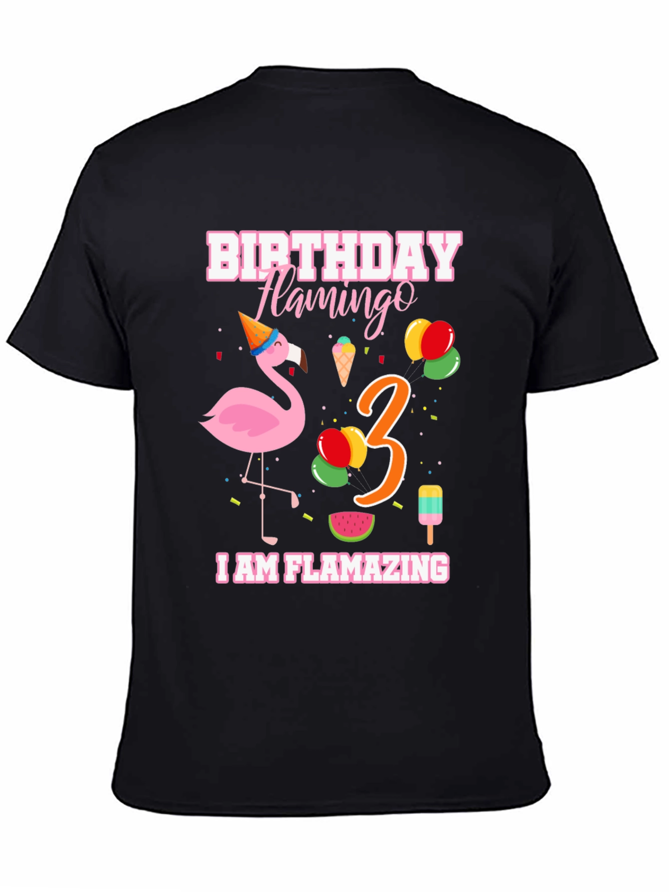 Black Birthday Flamingo Third Birthday T-Shirt view 4