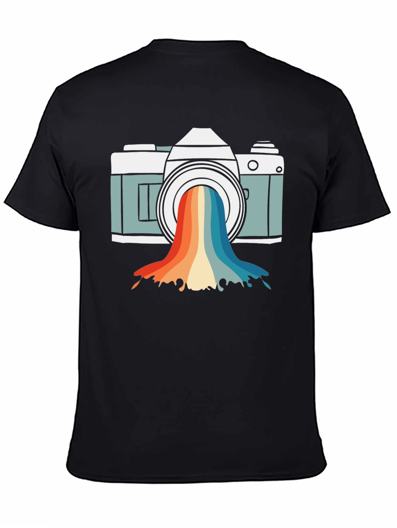 Black Retro Camera Rainbow Graphic Tee - Black Unisex T-Shirt view 4