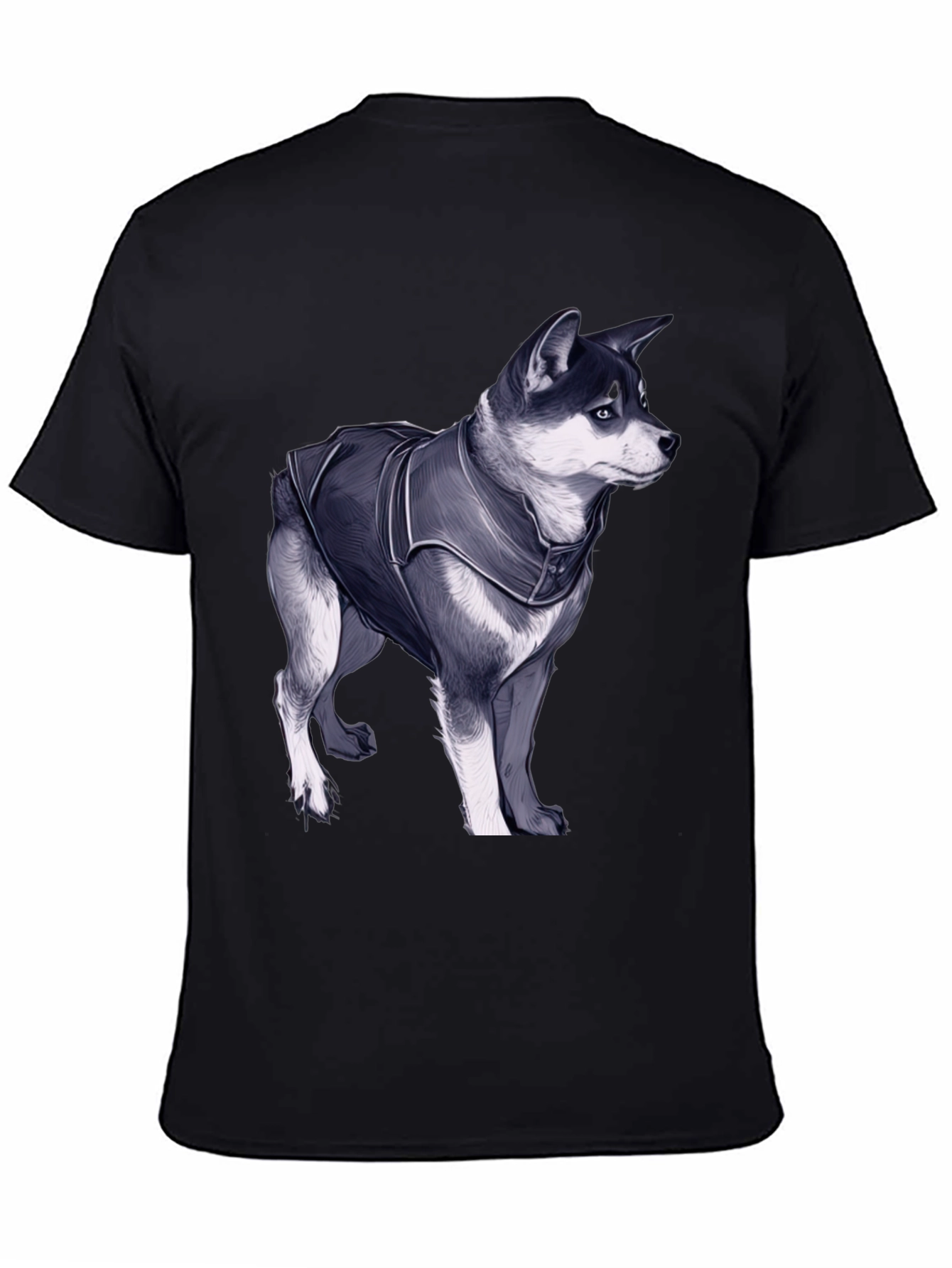 Black Dog in Jacket Graphic Tee - Black Casual T-Shirt view 4