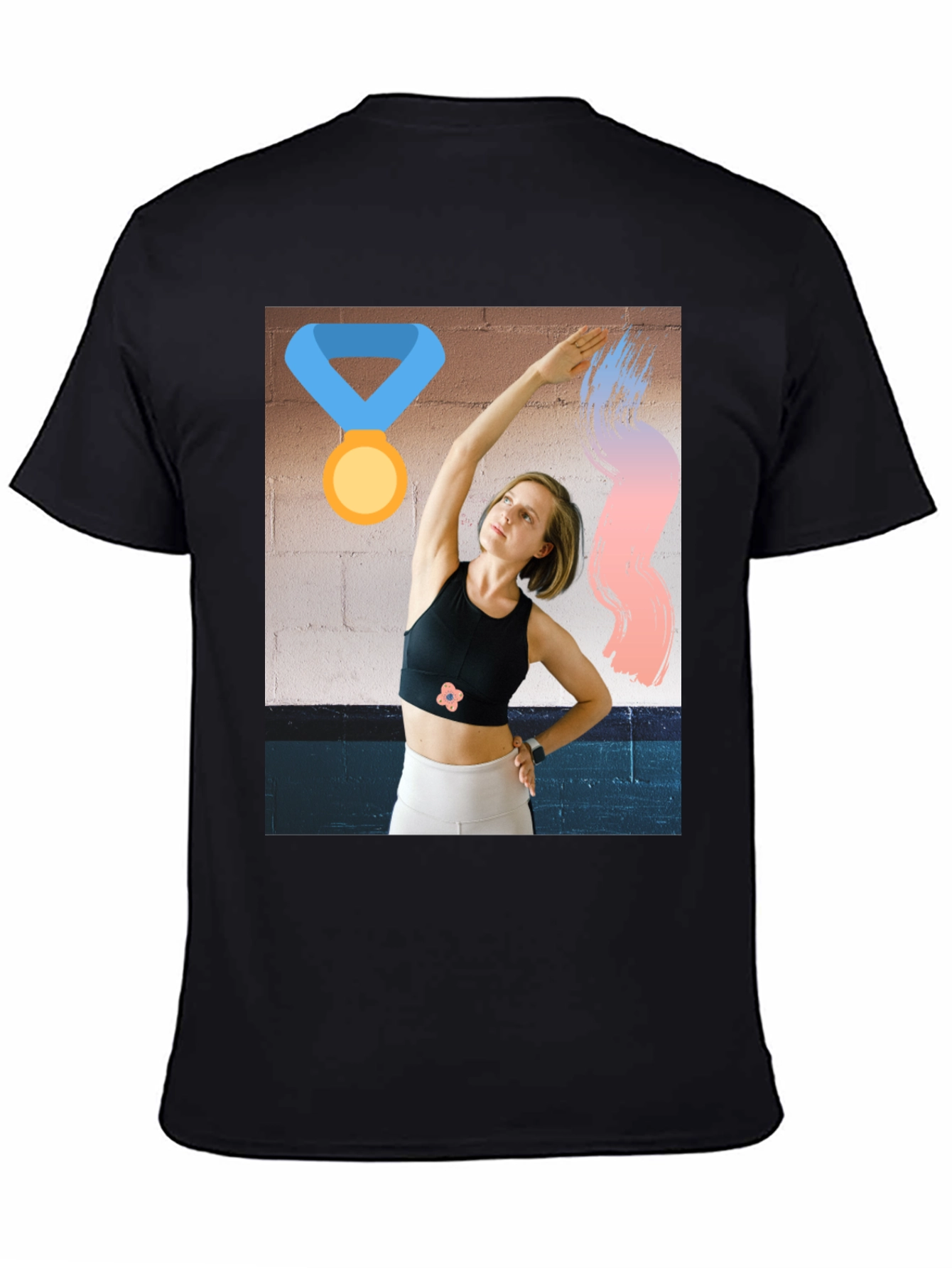 Black Graphic Tee with Athletic Woman Design view 4