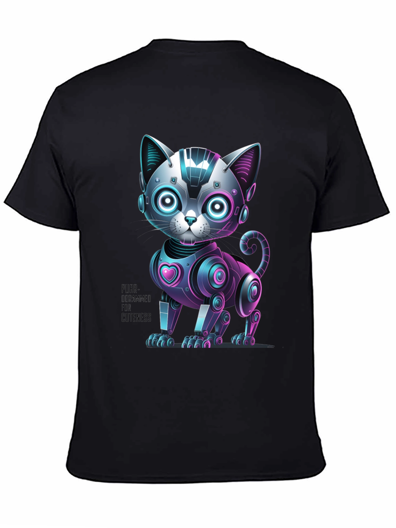 Black Robo Cat T-Shirt - Purr-ogrammer for Cuteness view 4