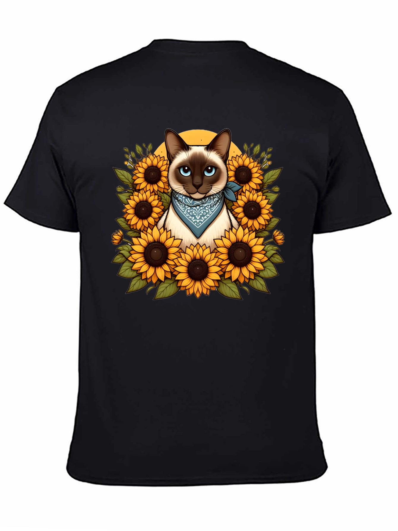 Black Siamese Cat Sunflower Graphic T-Shirt view 4