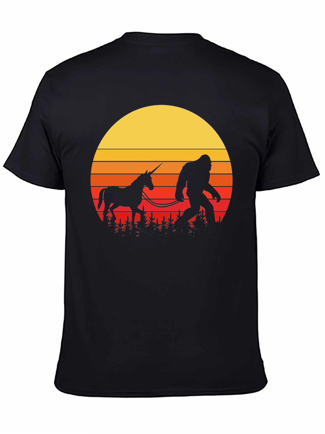 Black Sasquatch & Unicorn Sunset T-Shirt view 4