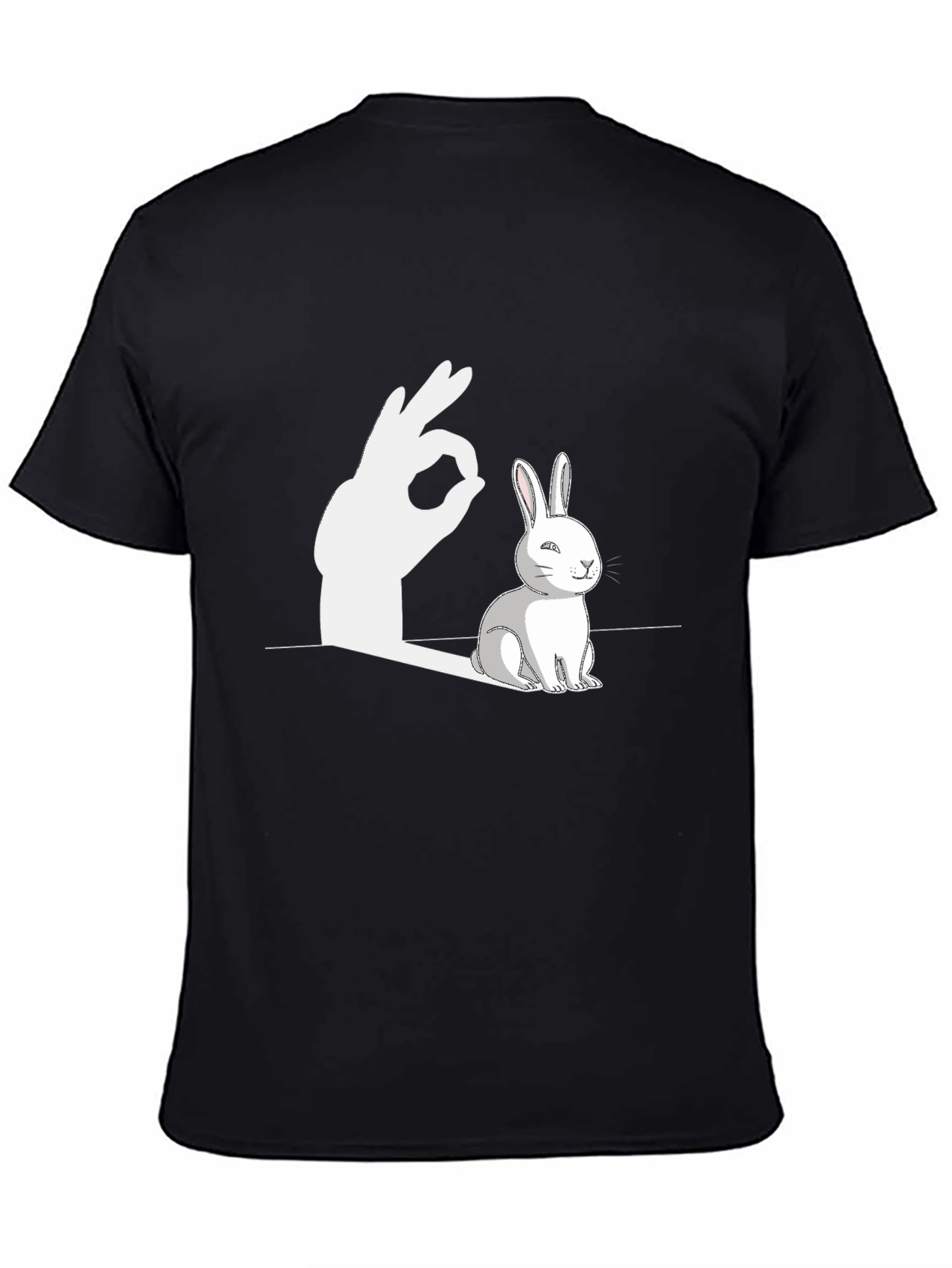 Black Funny Rabbit Shadow Hand Sign Graphic T-Shirt view 4