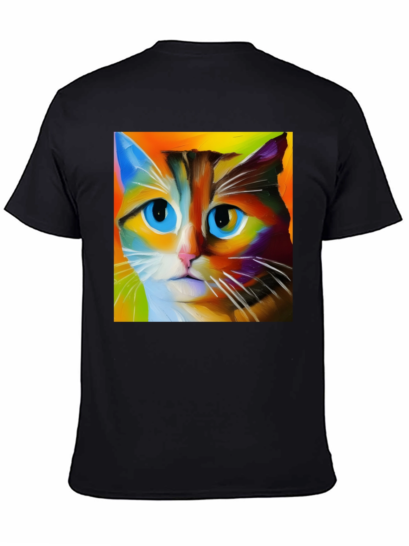 Black Colorful Cat Art T-Shirt view 4