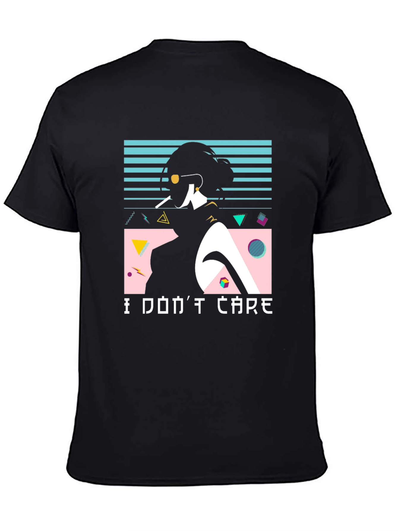 Black Retro "I Don't Care" Graphic Tee view 4