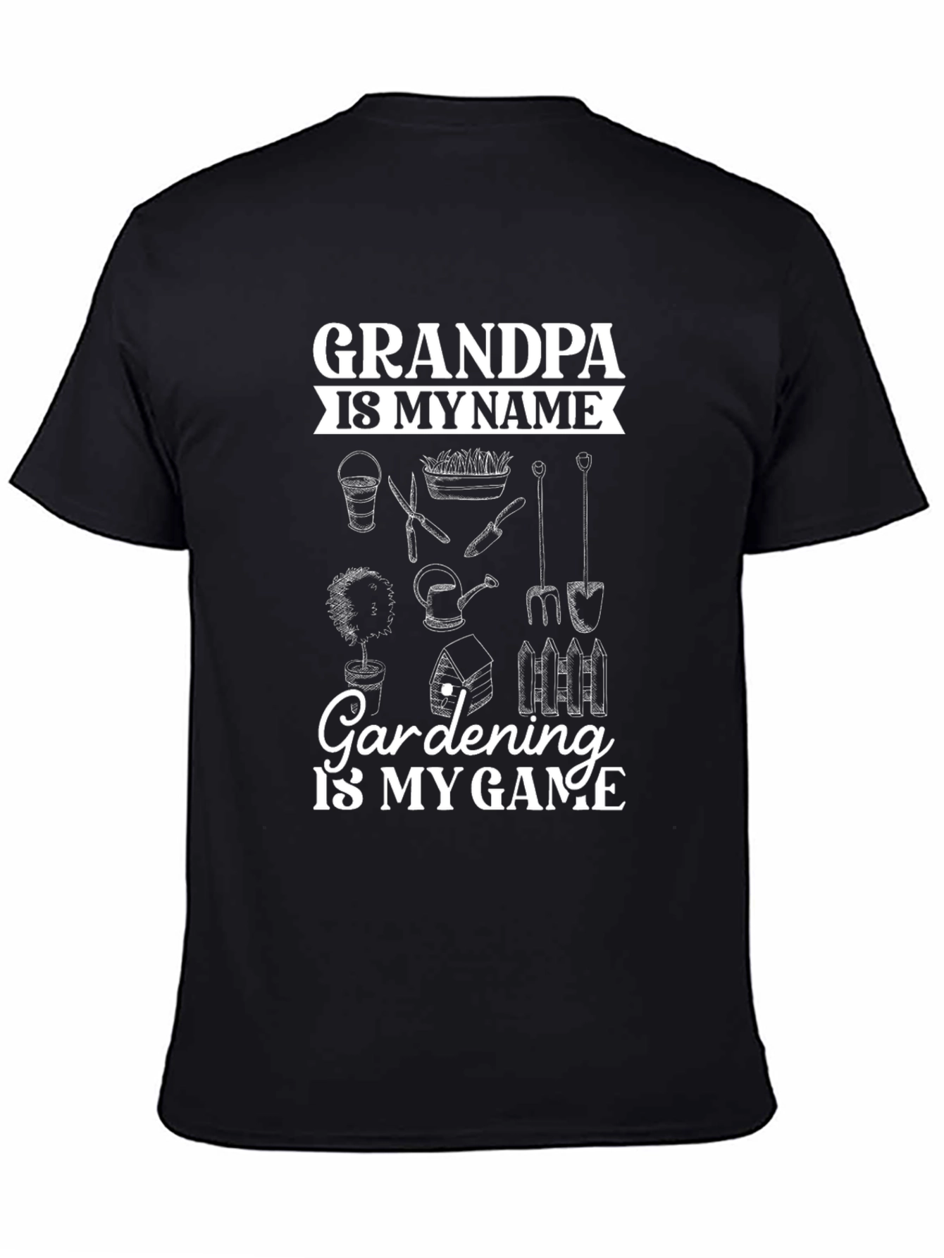 Black Grandpa Gardening T-Shirt - Name & Game view 4