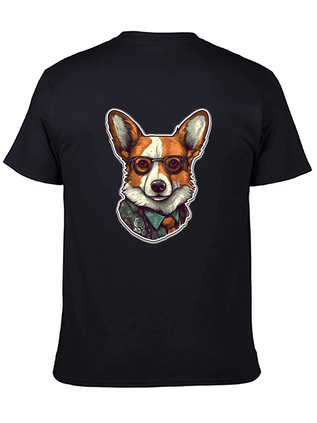 Black Hipster Corgi Graphic Tee - Unisex Soft Cotton Shirt view 4
