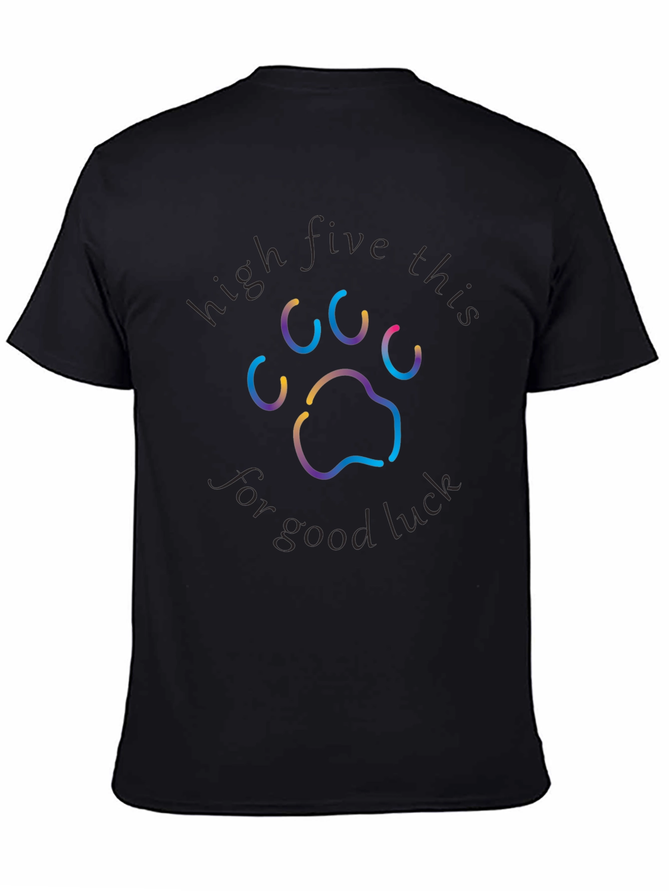 Black High Five for Good Luck Paw Print T-Shirt view 4