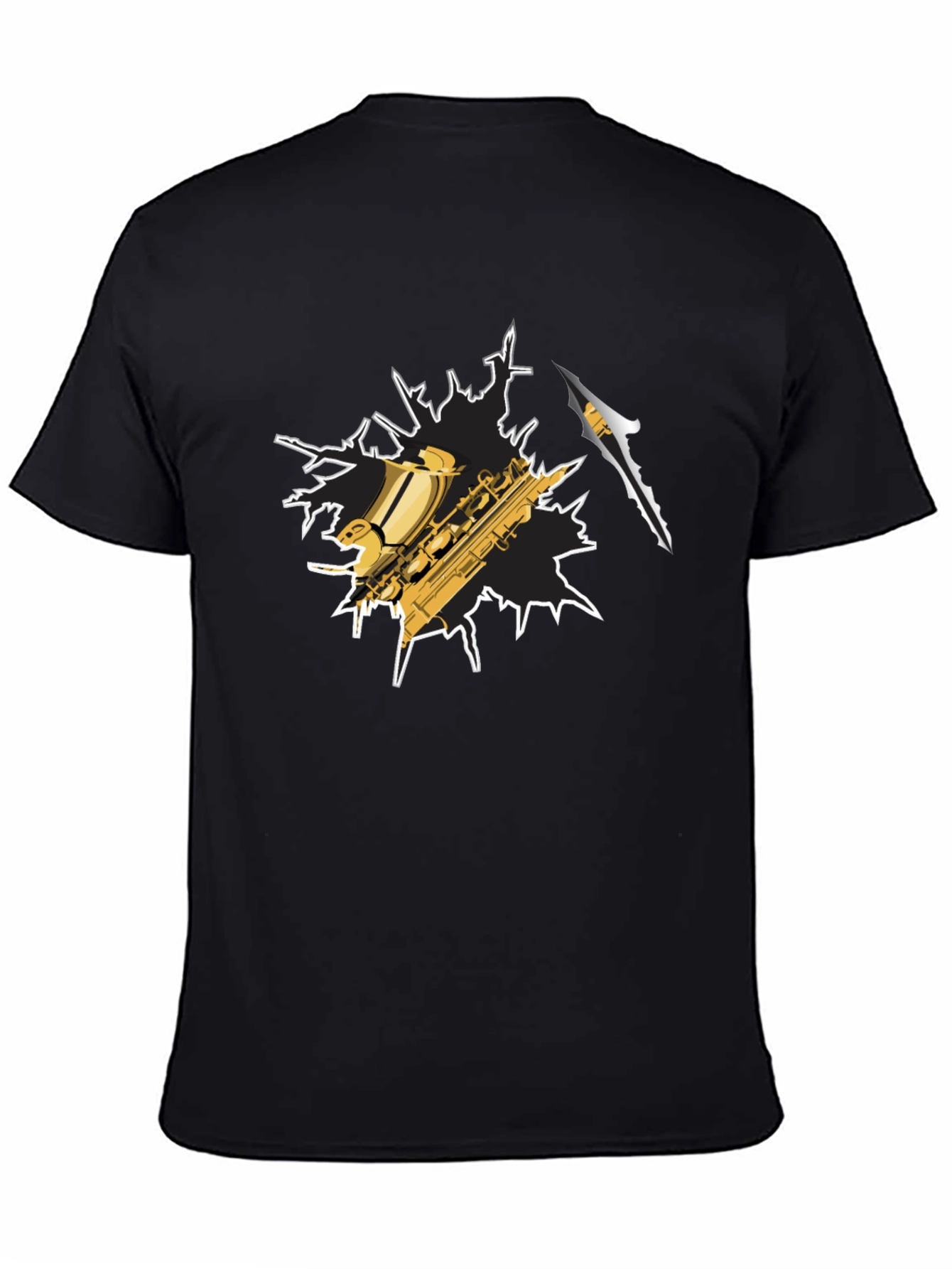 Black Saxophone Graphic T-Shirt - Cool Music Tee view 4