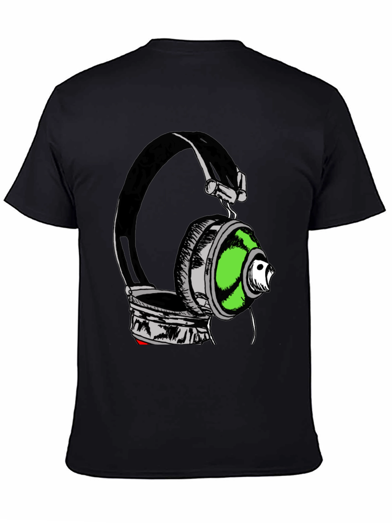 Black Headphones Graphic Print T-Shirt - Black view 4