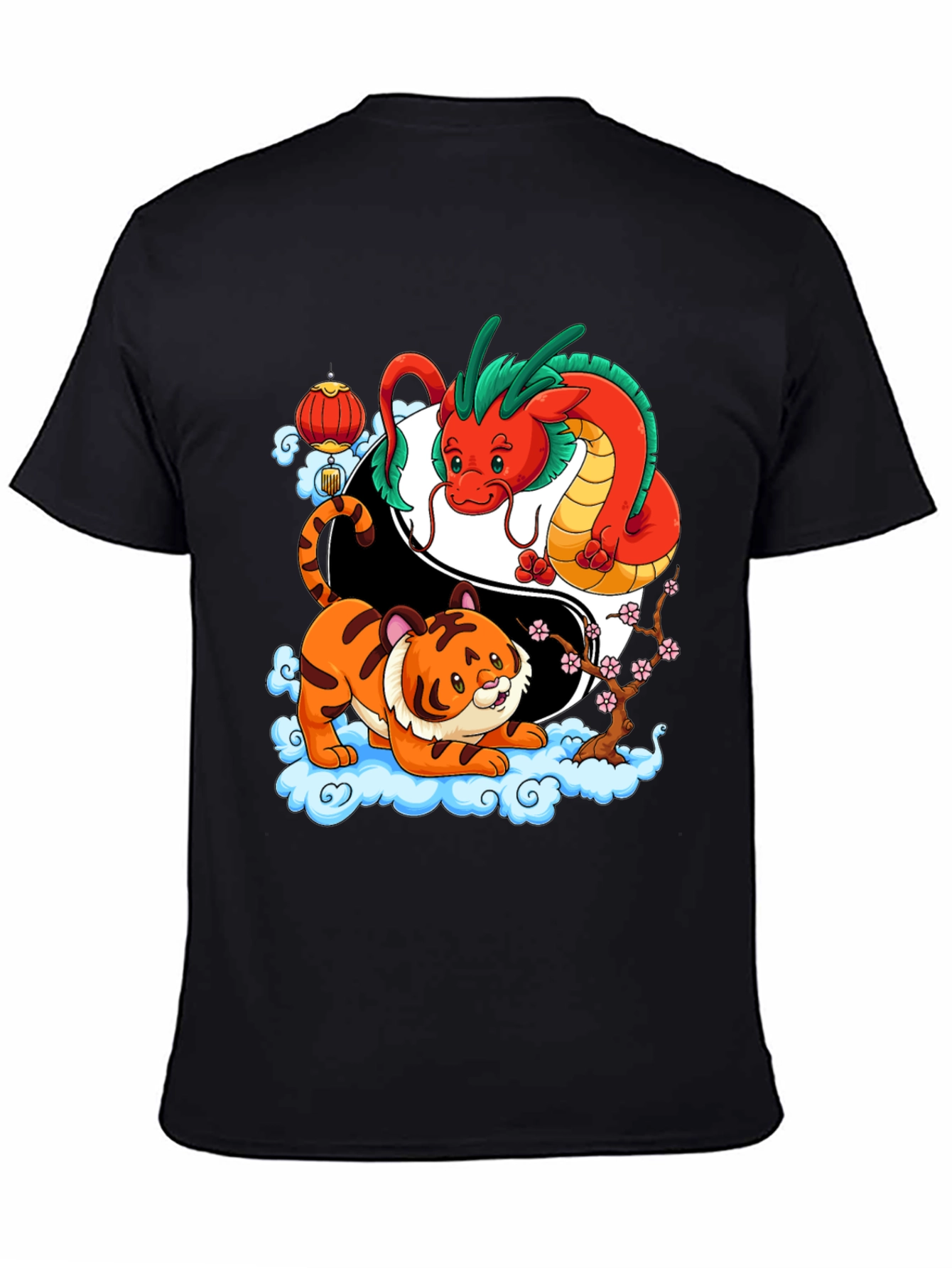 Black Year of the Dragon & Tiger Yin Yang T-Shirt view 4
