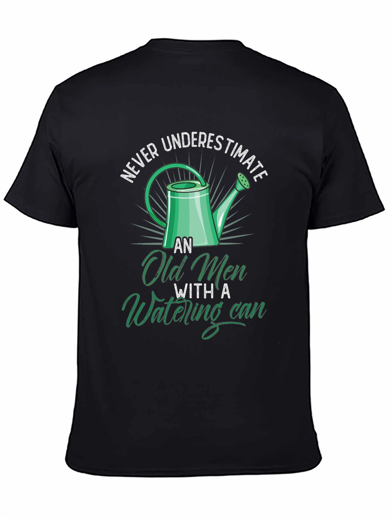 Black Funny Old Men Watering Can Graphic T-Shirt view 4