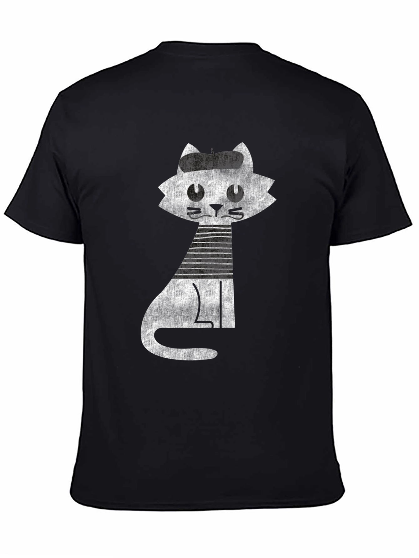 Black Retro Cat Graphic Tee - Cool Black Cotton T-Shirt view 4