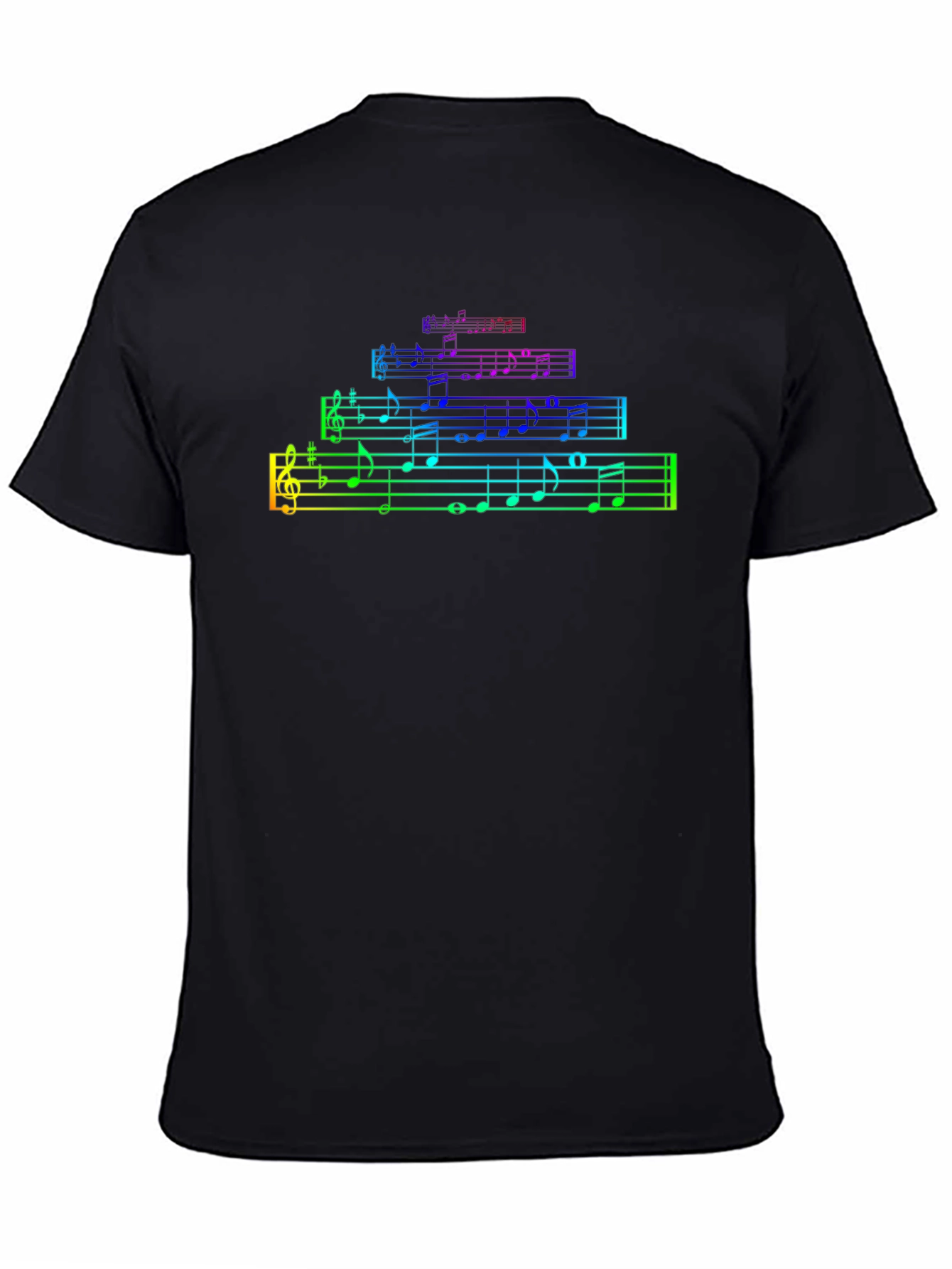 Black Rainbow Music Notes Graphic Black T-Shirt view 4