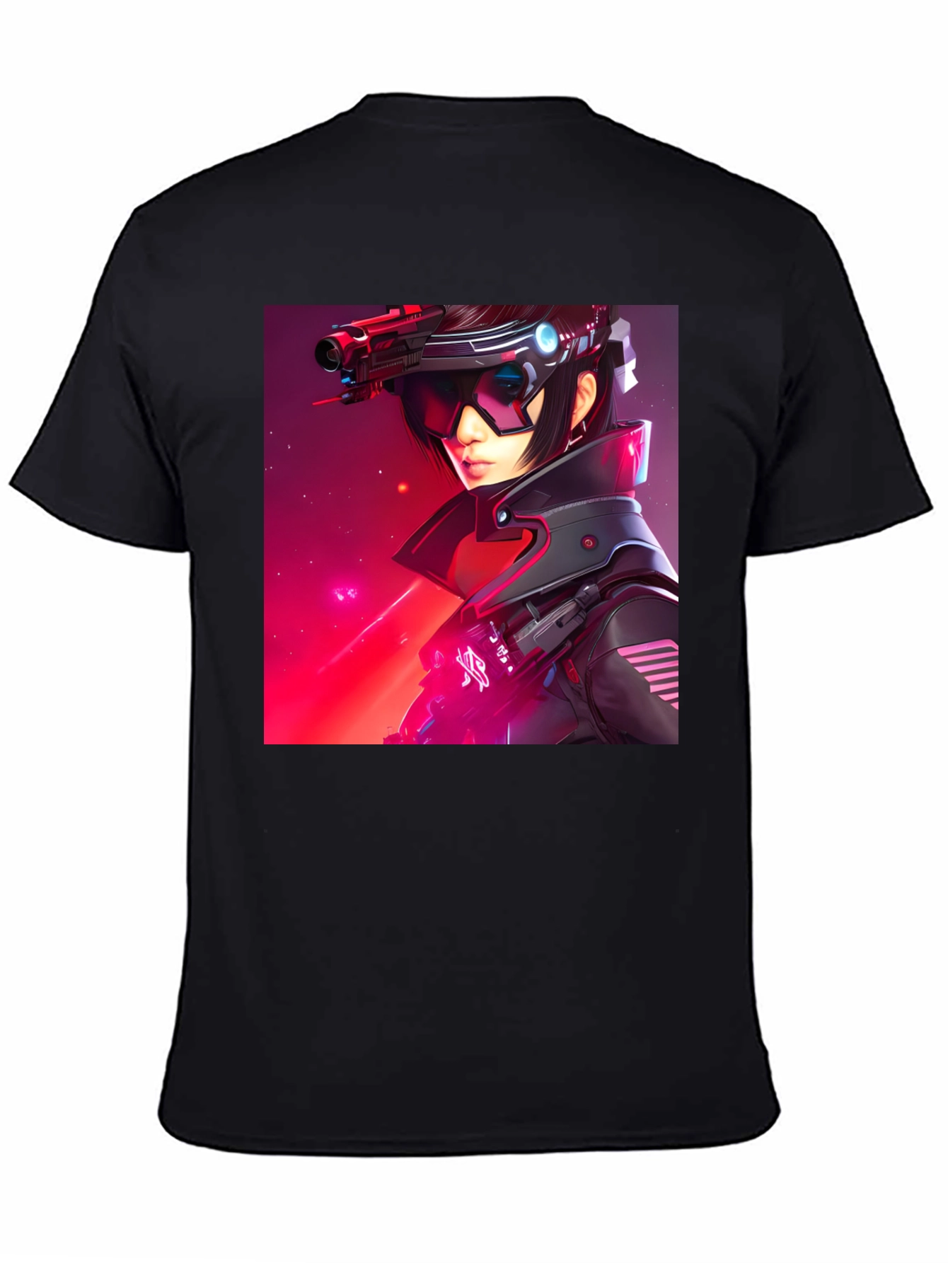 Black Sci-Fi Cyberpunk Girl Graphic Black T-Shirt view 4