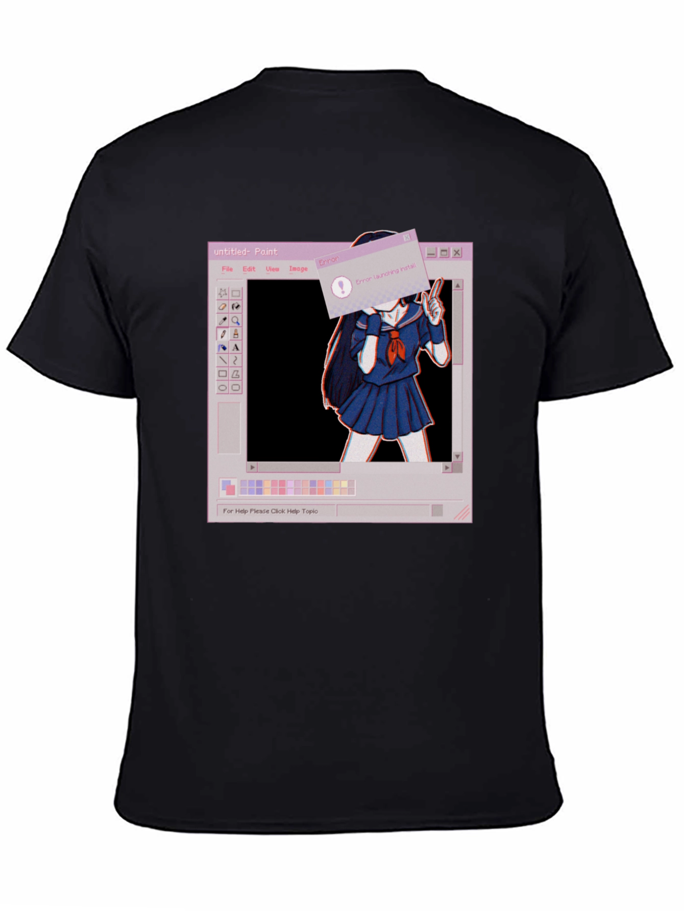 Black Aesthetic Anime Paint Error Black T-Shirt view 4