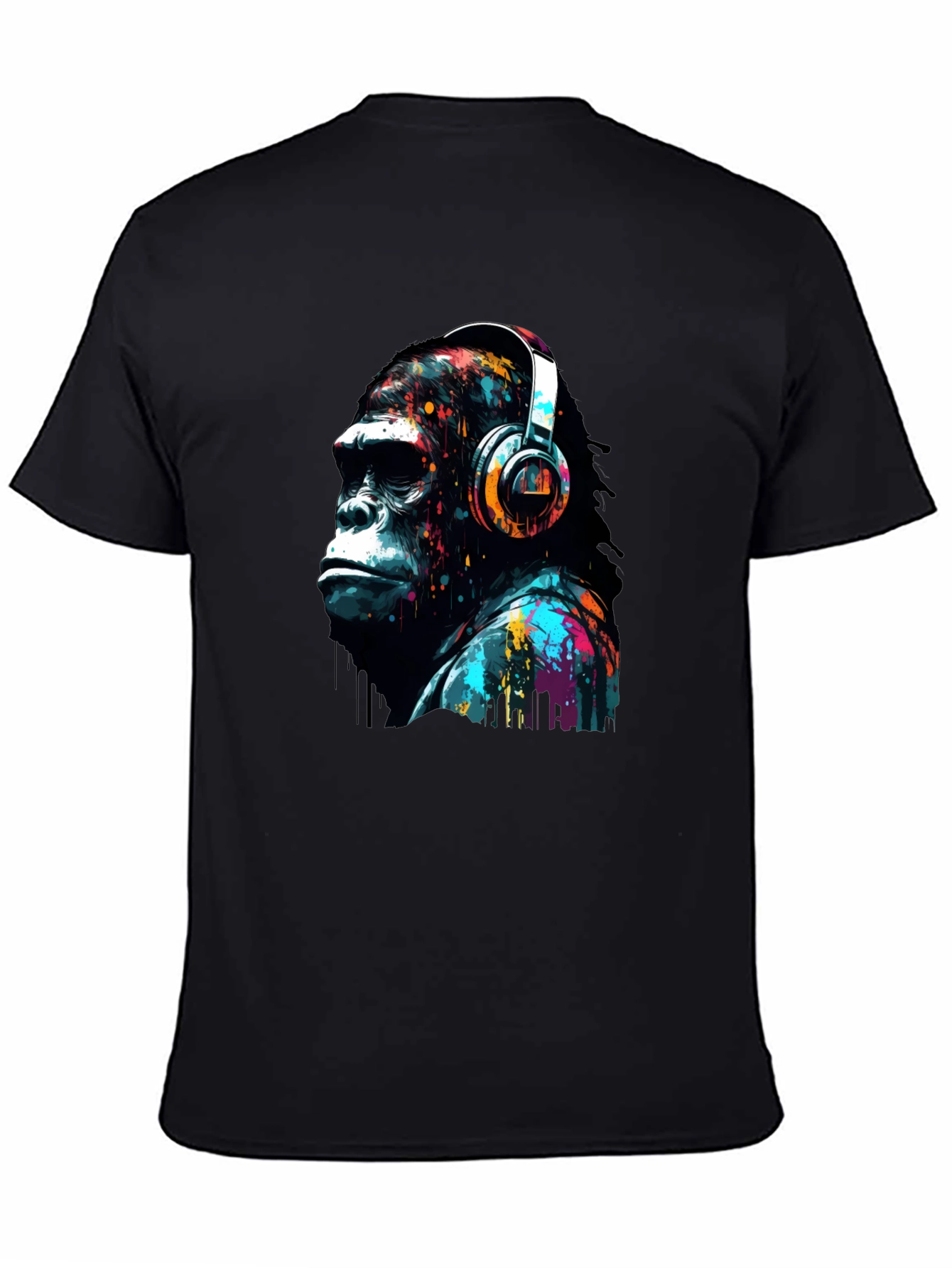 Black Gorilla Headphone Graphic Print Black T-Shirt view 4