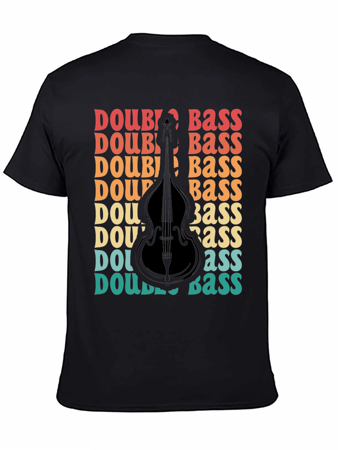 Black Double Bass Graphic T-Shirt Retro Style Musician Tee view 4