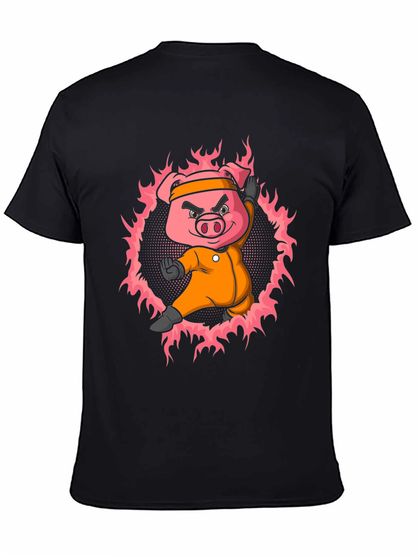Black Karate Pig T-Shirt - Black Cotton Tee view 4
