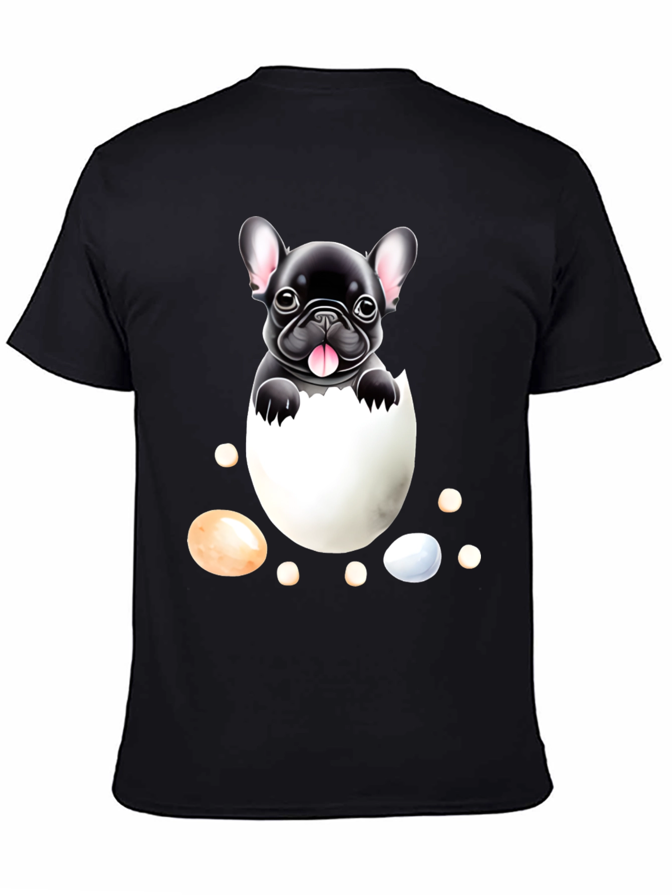 Black Bulldog Puppy in Egg Graphic Tee view 4