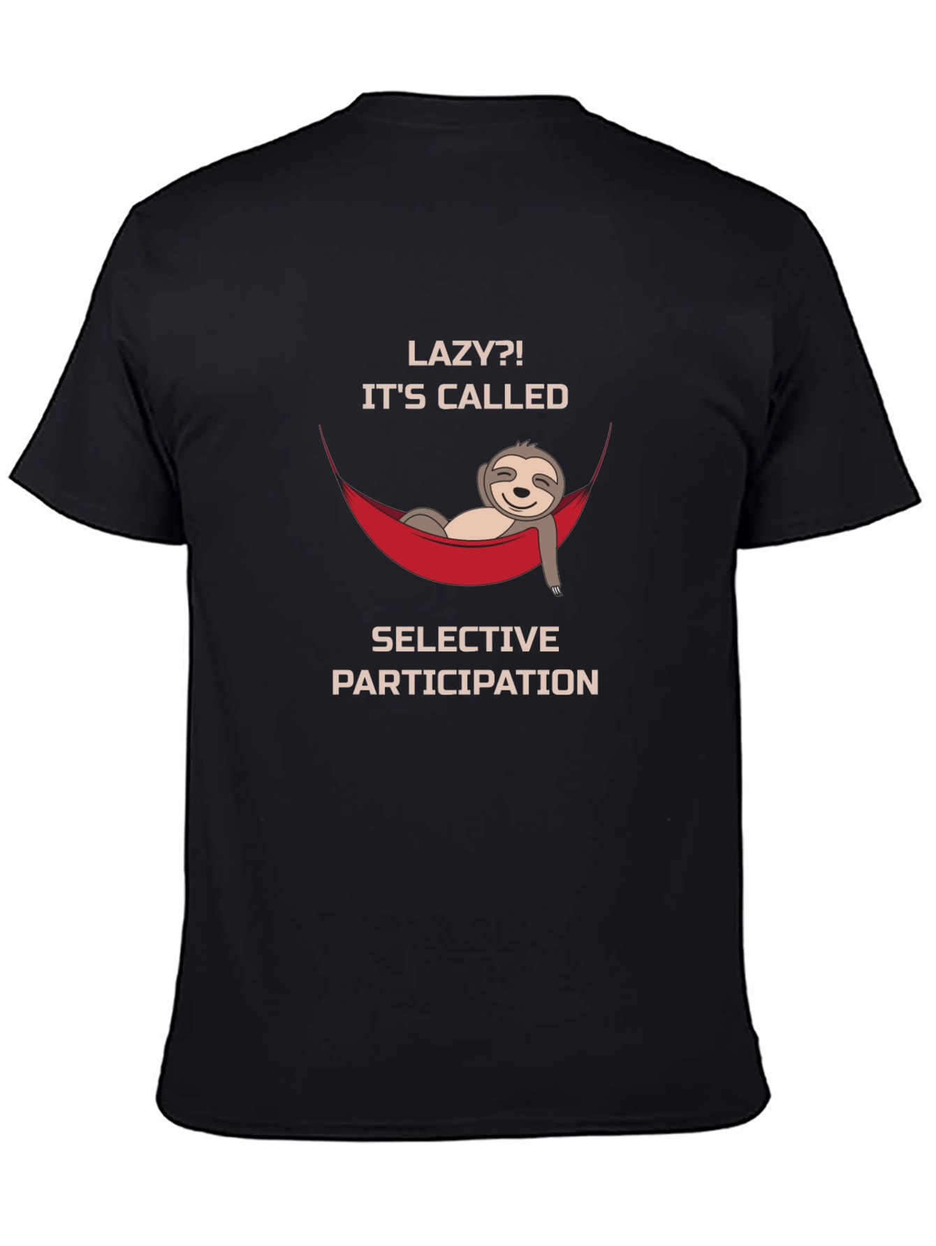 Black Lazy Sloth Graphic T-Shirt - Selective Participation Funny Tee view 4