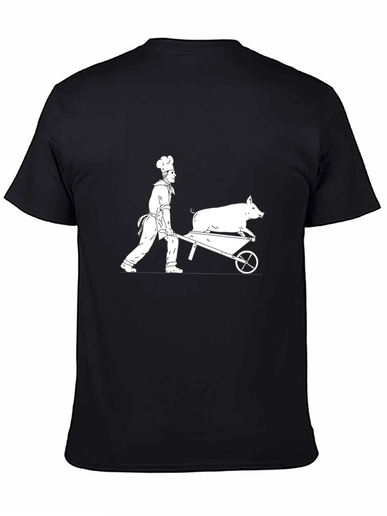 Black Chef Pig Wheelbarrow Graphic Tee view 4
