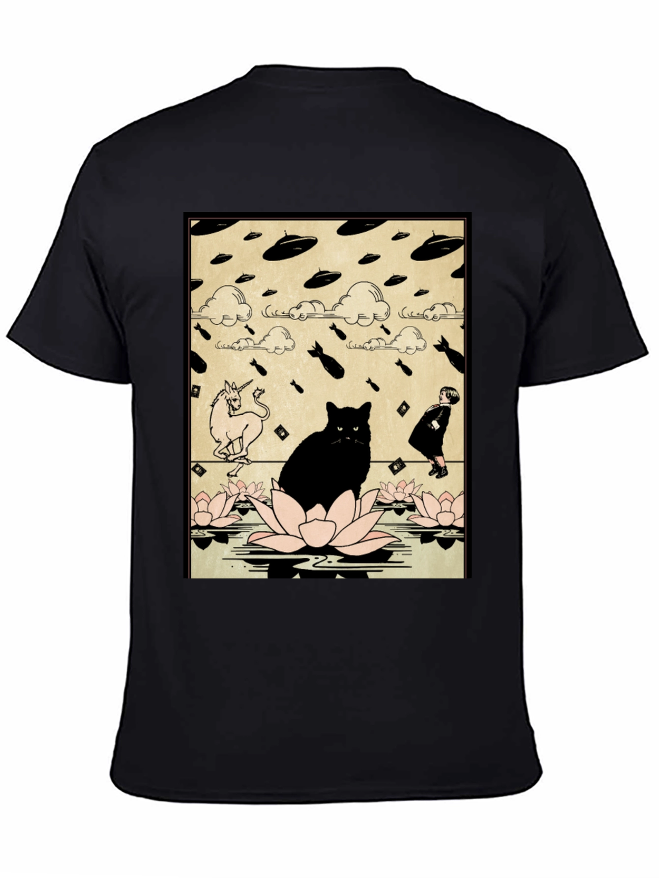 Black Cat & Unicorn Invasion T-Shirt - Funny Graphic Tee view 4