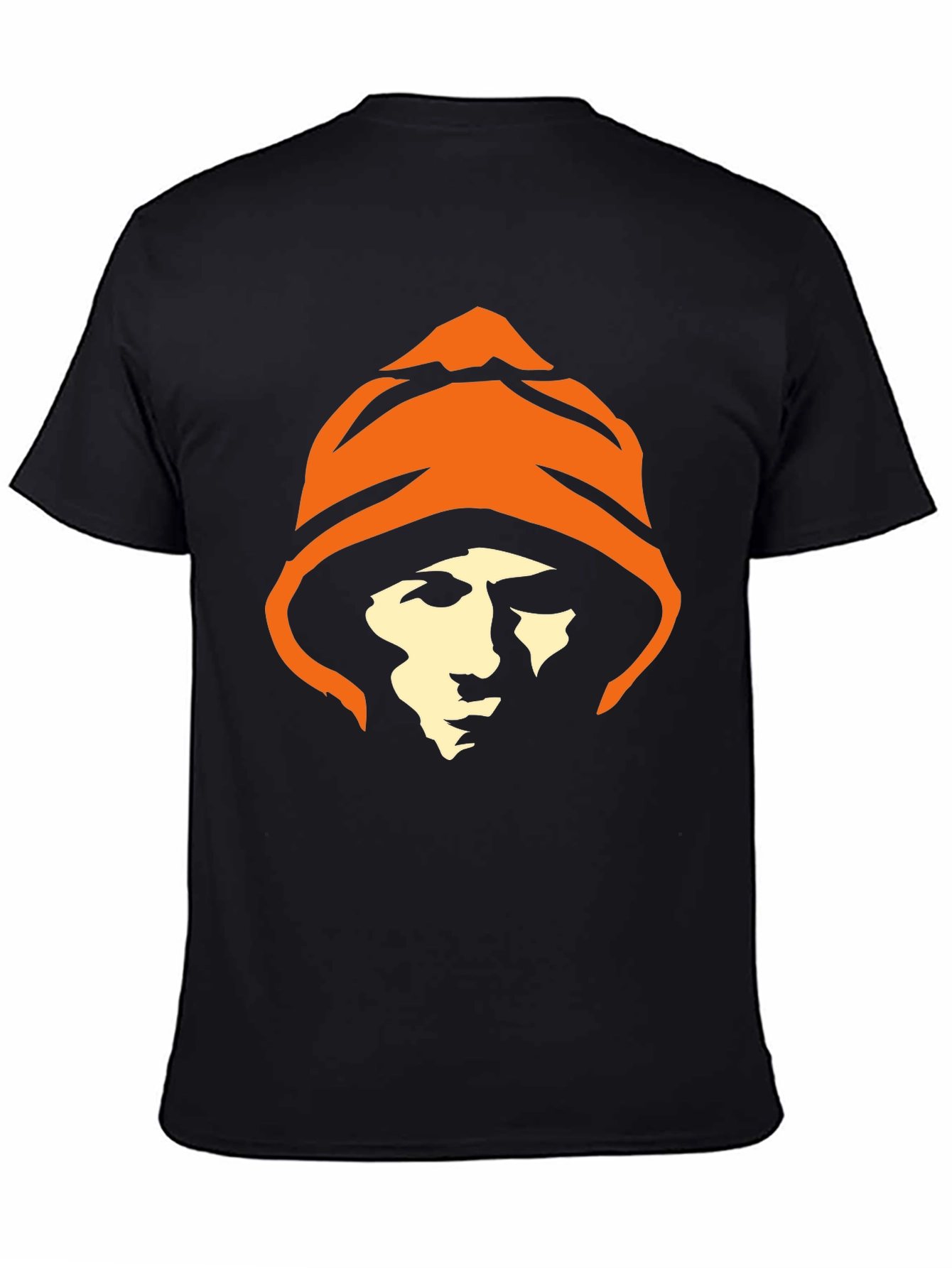 Black Hooded Figure Graphic Tee - Black Cotton T-Shirt view 4