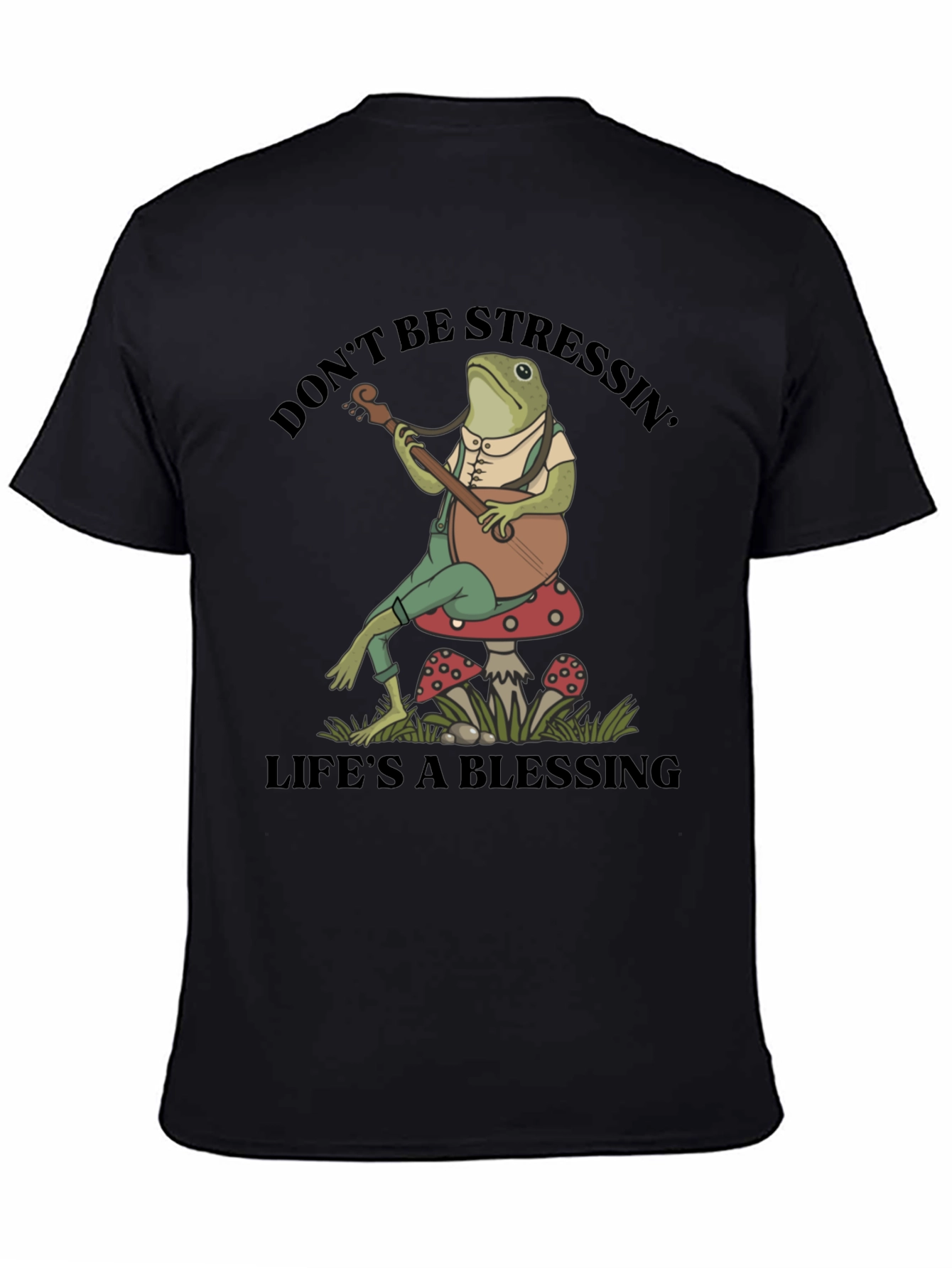 Black Relaxed Frog T-Shirt: Don't Stress, Life's a Blessing view 4