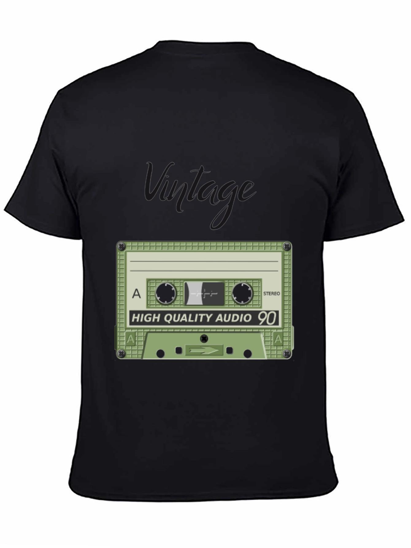 Black Retro Cassette Tape Black T-Shirt - High Quality Audio 90 view 4