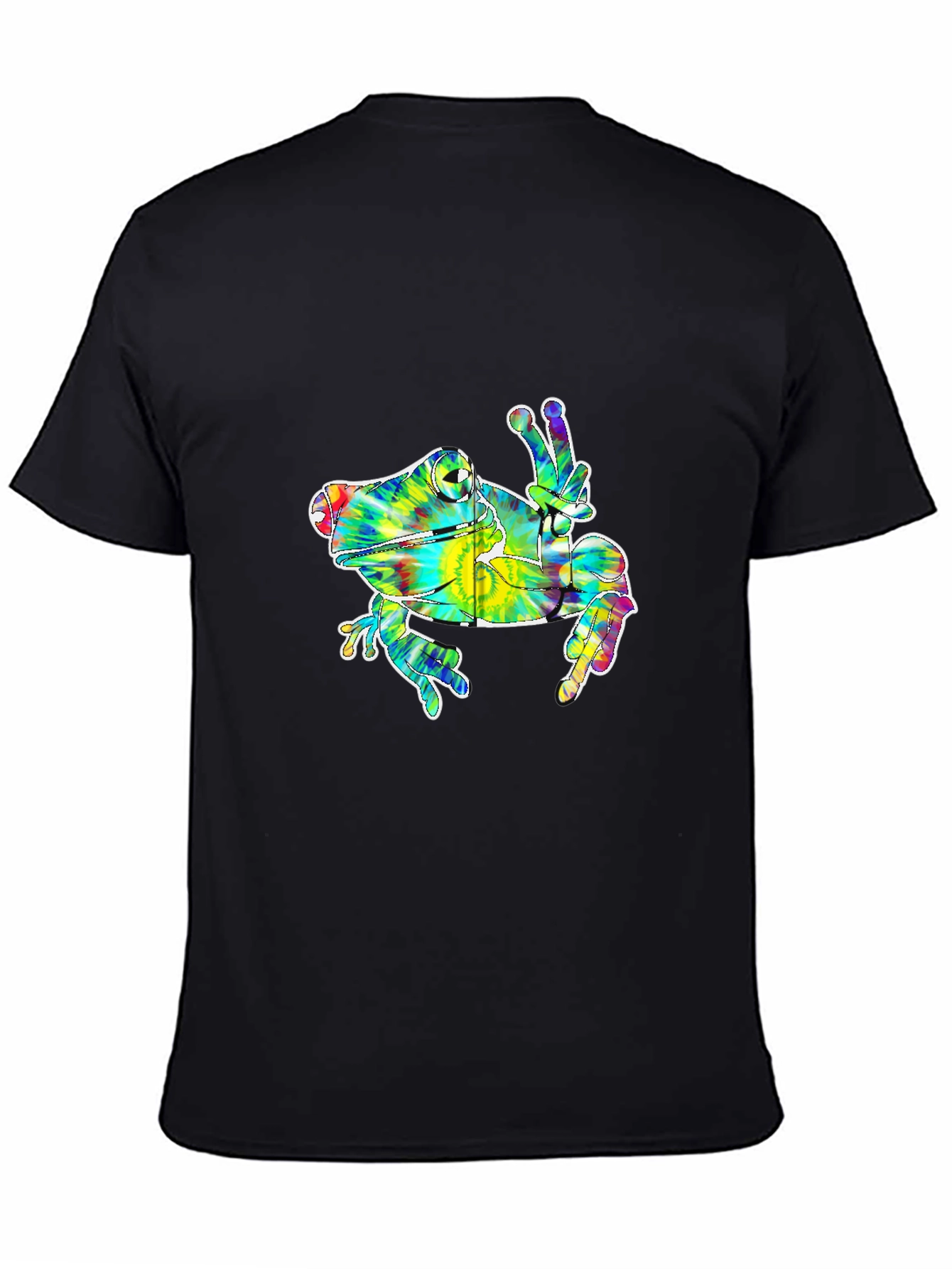 Black Tie Dye Frog Peace Sign Graphic T-Shirt view 4