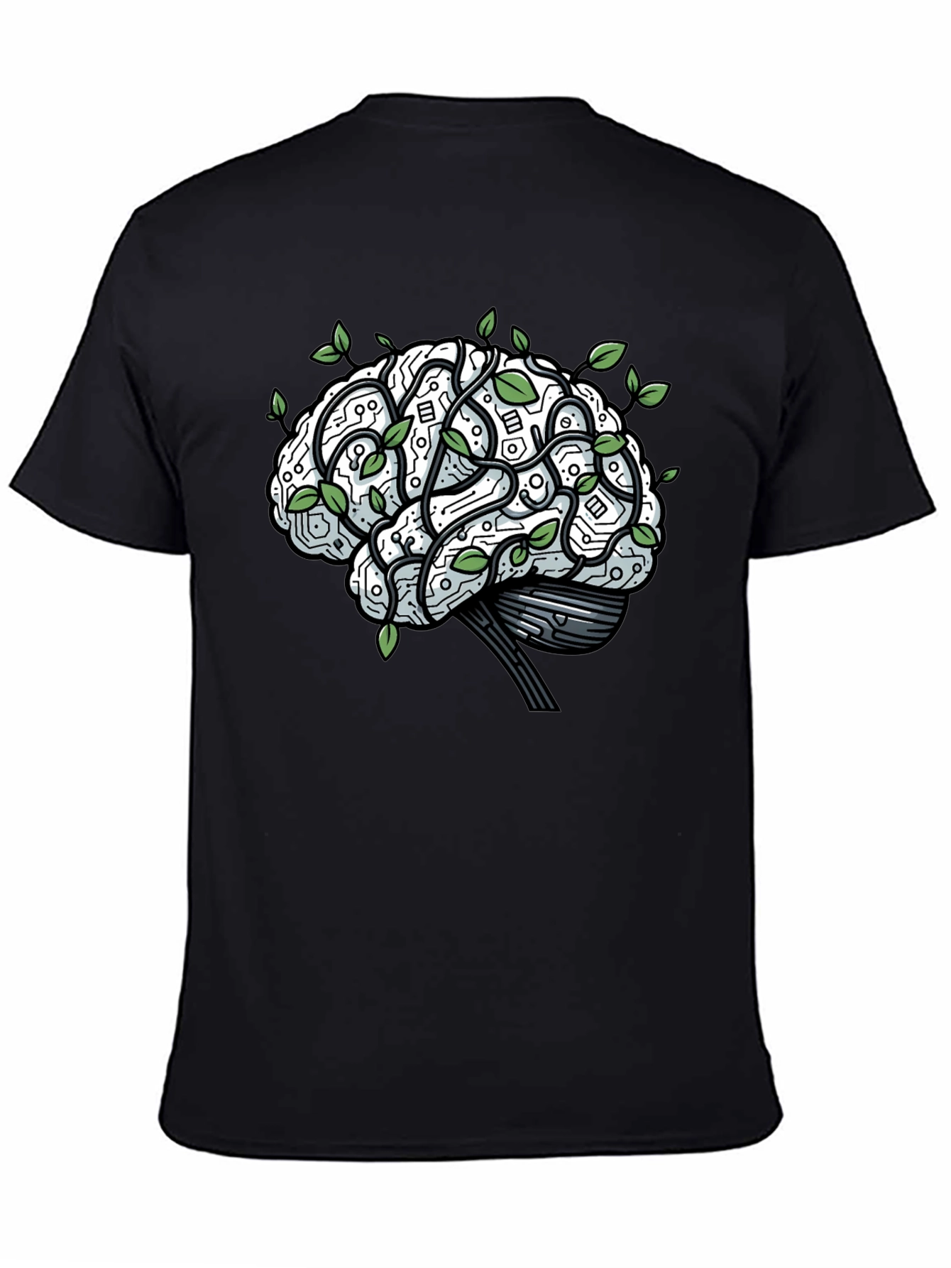 Black Brain Circuitry & Leaves Graphic T-Shirt view 4