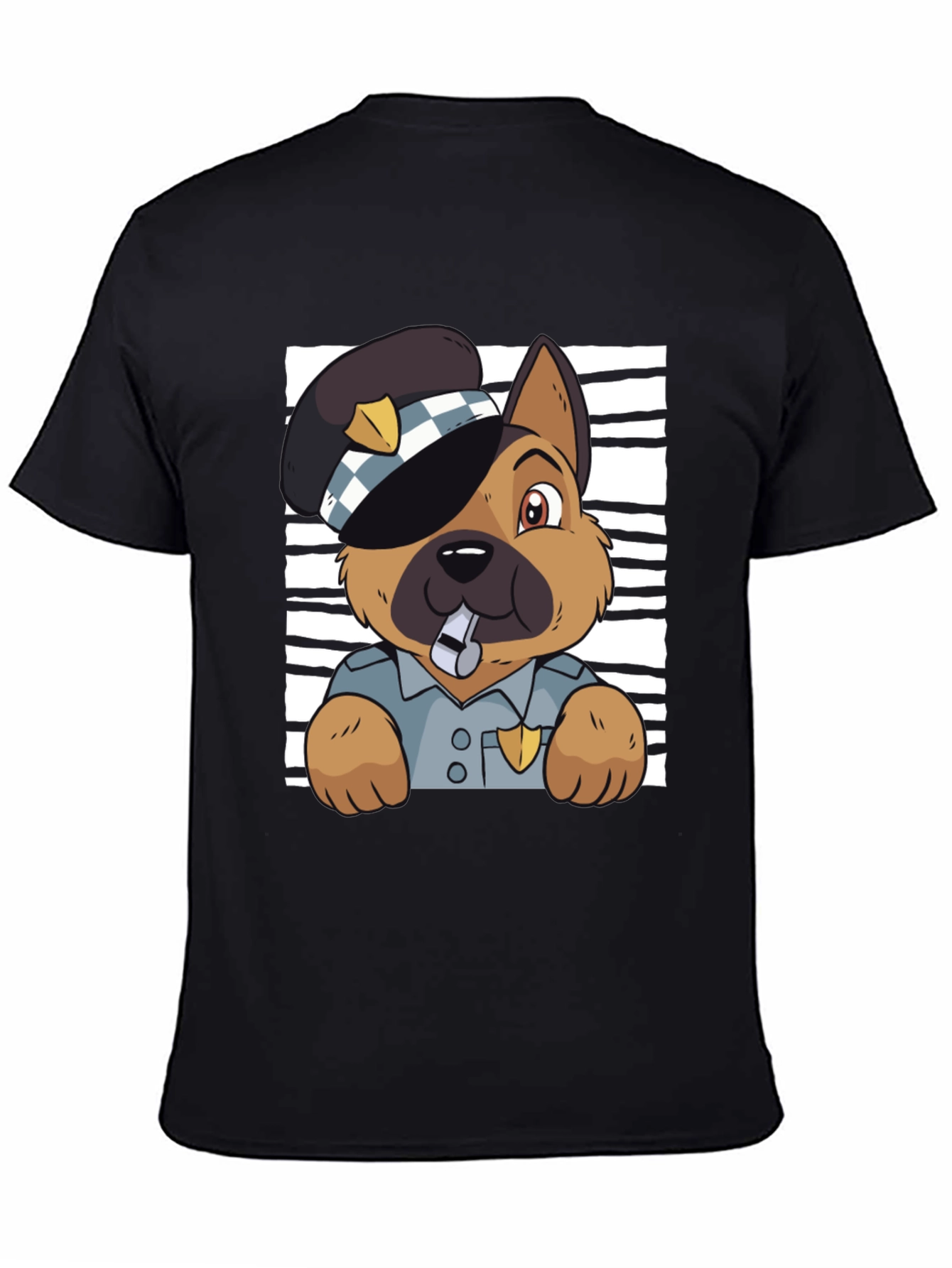 Black Police Dog Graphic T-Shirt - Cute Cartoon Design view 4